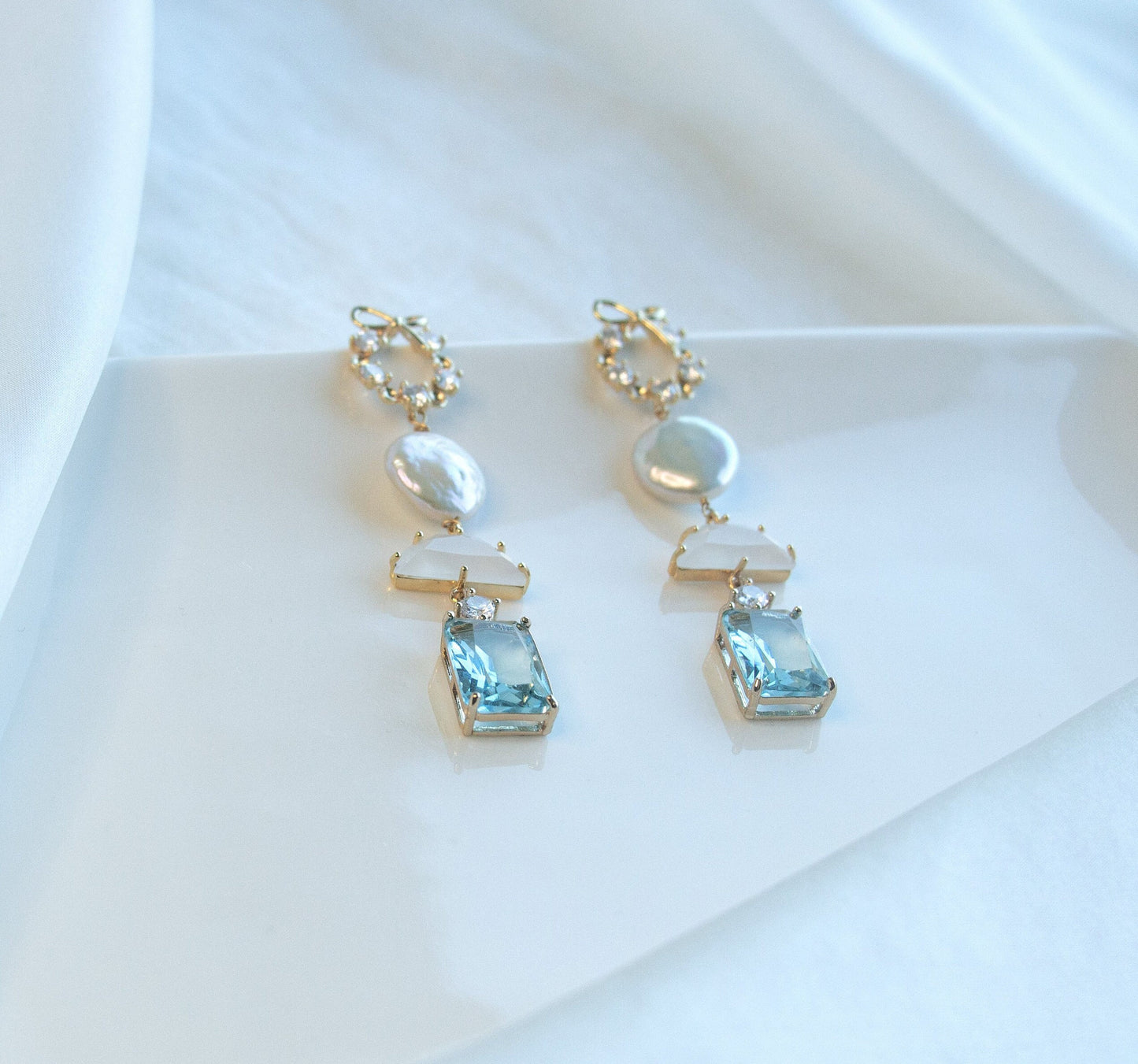 Light Blue Statement Dangle Earrings; Natural Pearl Earrings; Party Earrings; Pastel Earrings;Crystal Earrings;Gift for her;Guest Earrings;