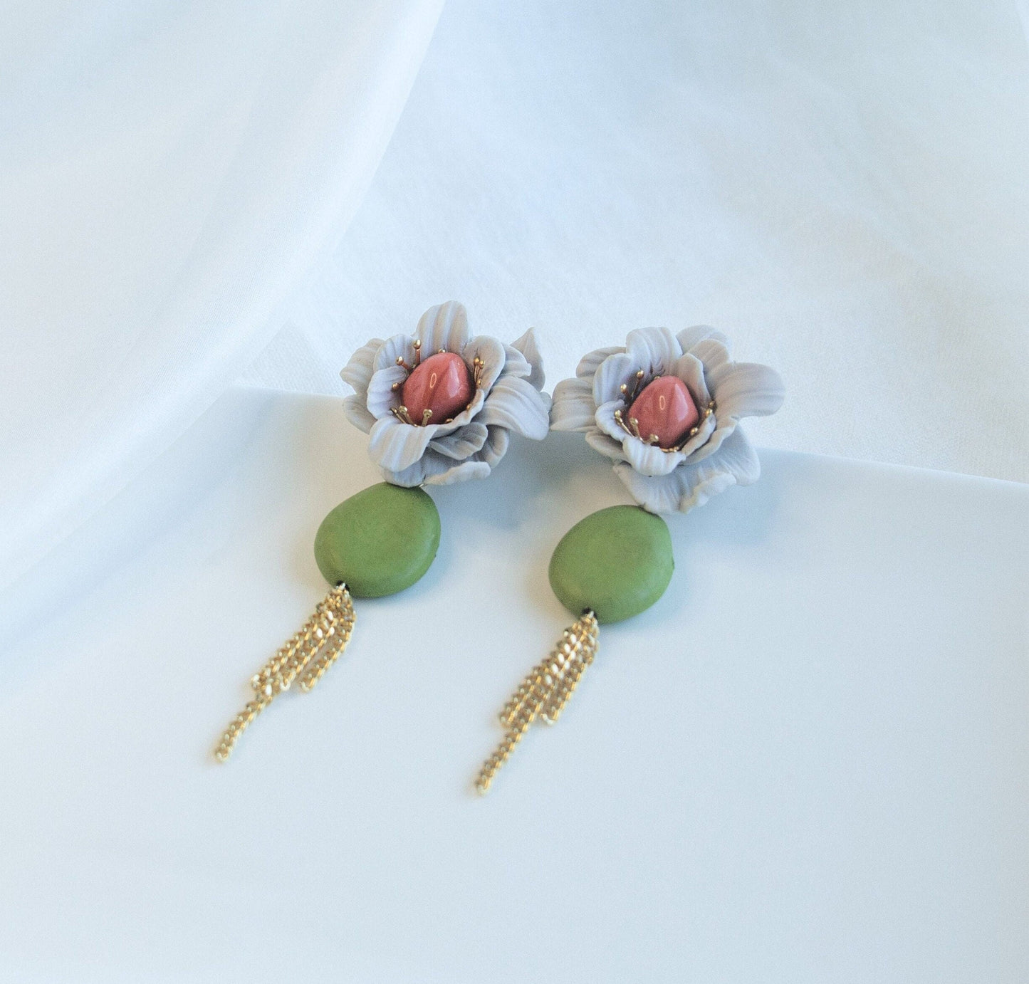 Large Flower Statement Earrings; Clay Earrings; Dangle Earrings; Colored Earrings; Floral earrings; Party Earrings; Gift for Her;