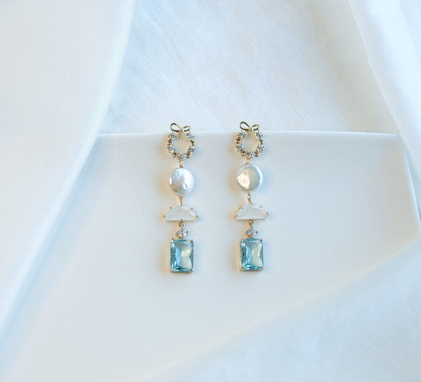 Light Blue Statement Dangle Earrings; Natural Pearl Earrings; Party Earrings; Pastel Earrings;Crystal Earrings;Gift for her;Guest Earrings;