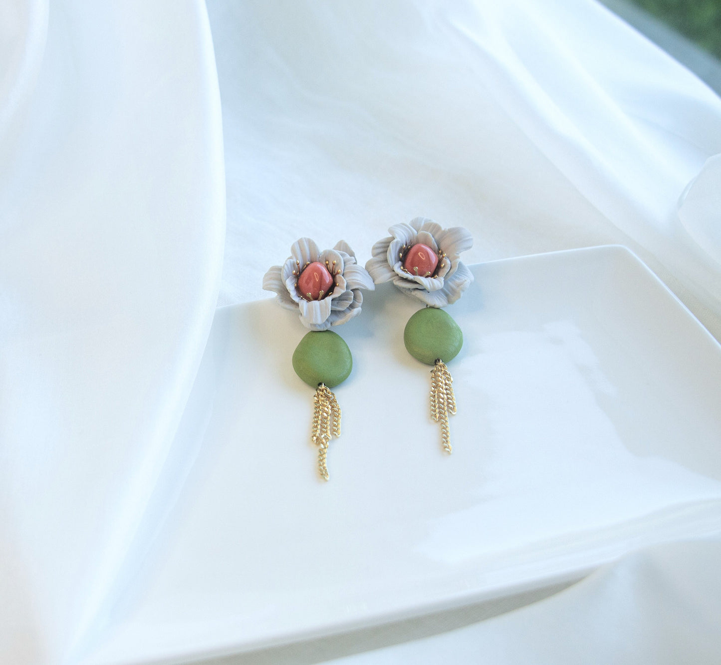 Large Flower Statement Earrings; Clay Earrings; Dangle Earrings; Colored Earrings; Floral earrings; Party Earrings; Gift for Her;