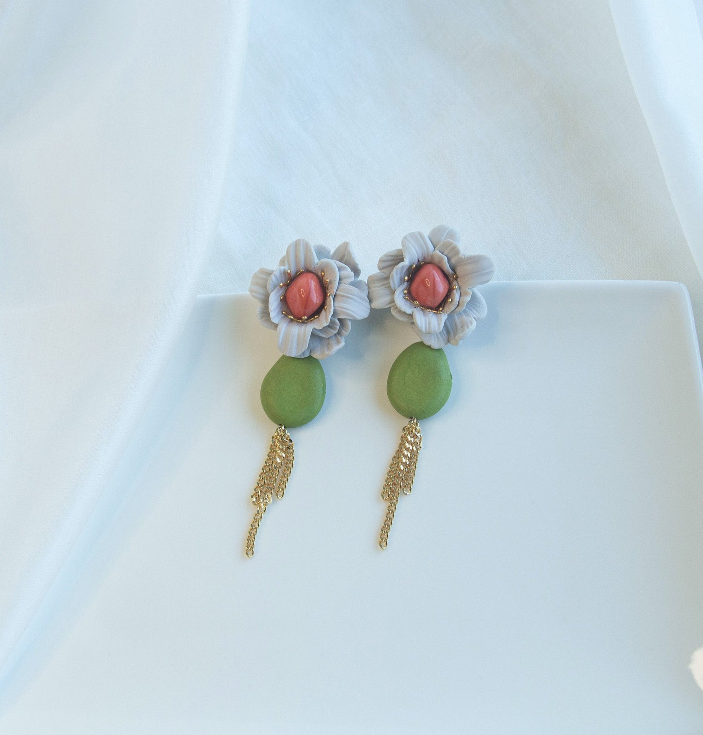 Large Flower Statement Earrings; Clay Earrings; Dangle Earrings; Colored Earrings; Floral earrings; Party Earrings; Gift for Her;