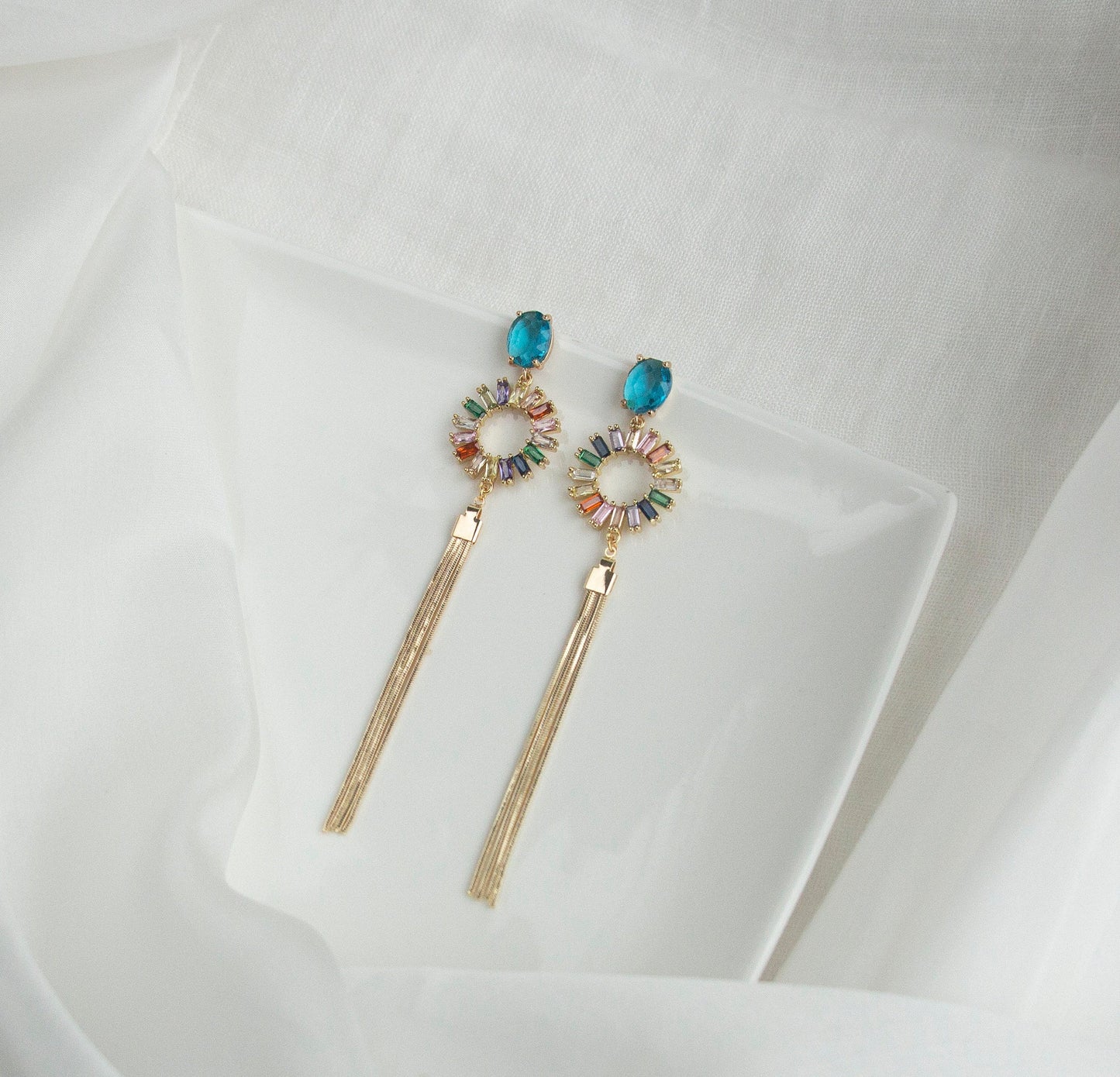 Multi-colour Statement Dangle Earrings; Crystal Earrings; Wedding Earrings; Party Earrings; Coloured Earrings; Chain Earrings; Gift for her