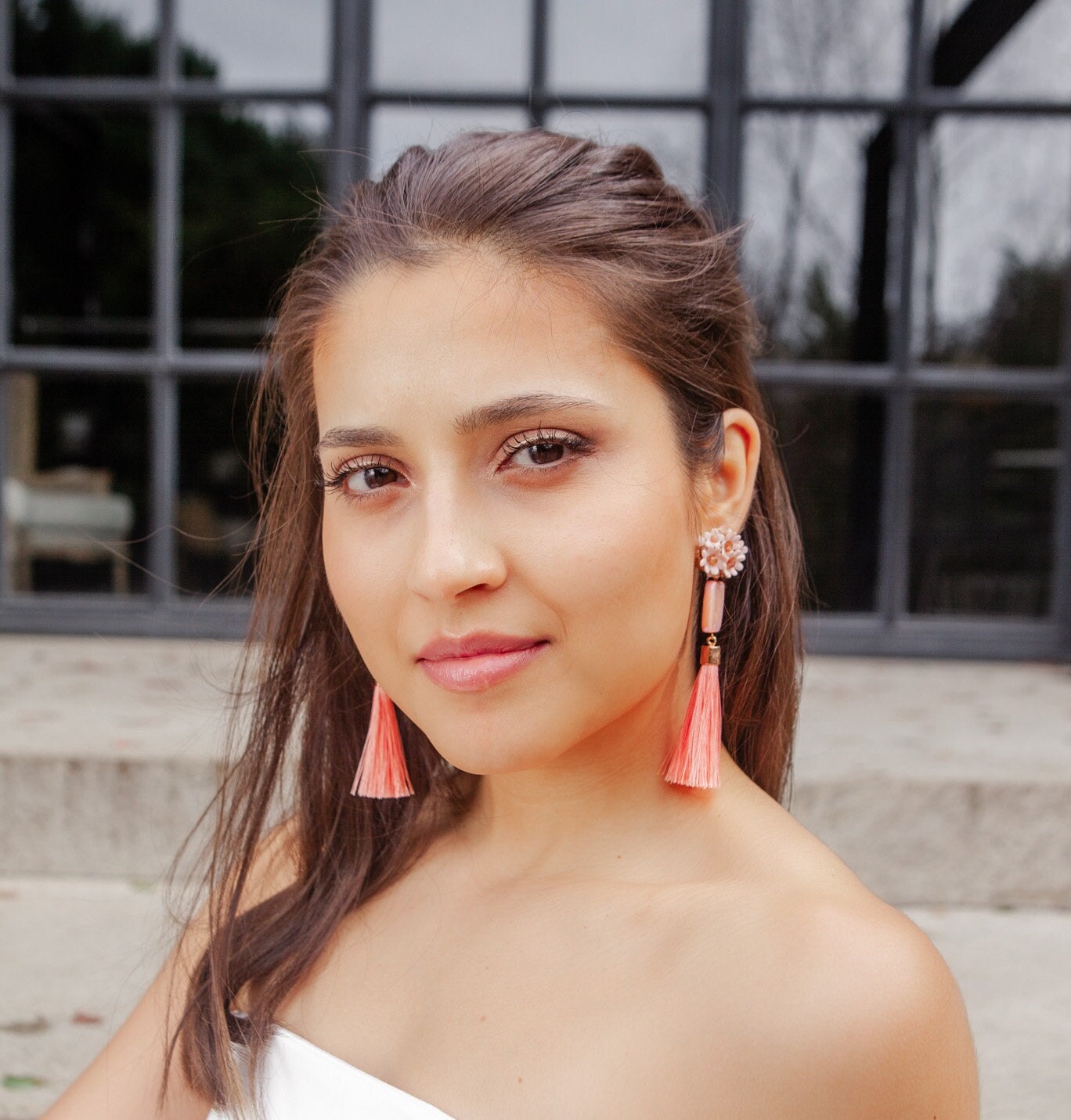 Pink Tassel Statement Earrings; Dangle Earrings; Mother Pearl Earrings; Party Earrings; Pink Pastel Earrings; Guest Earrings; Gift for her