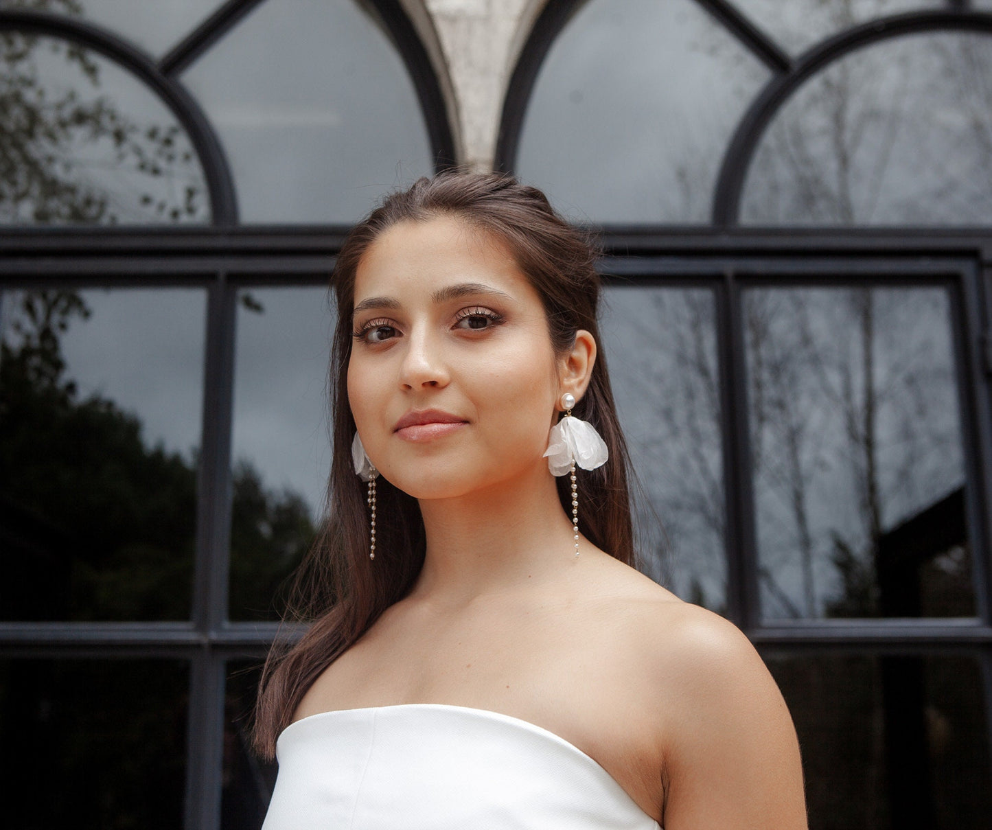 Silk Flower Bridal Statement Earrings; Dangle Earrings; Pearl Earrings; Wedding Earrings; Bride earrings; Gift for Bride; Gift for Her