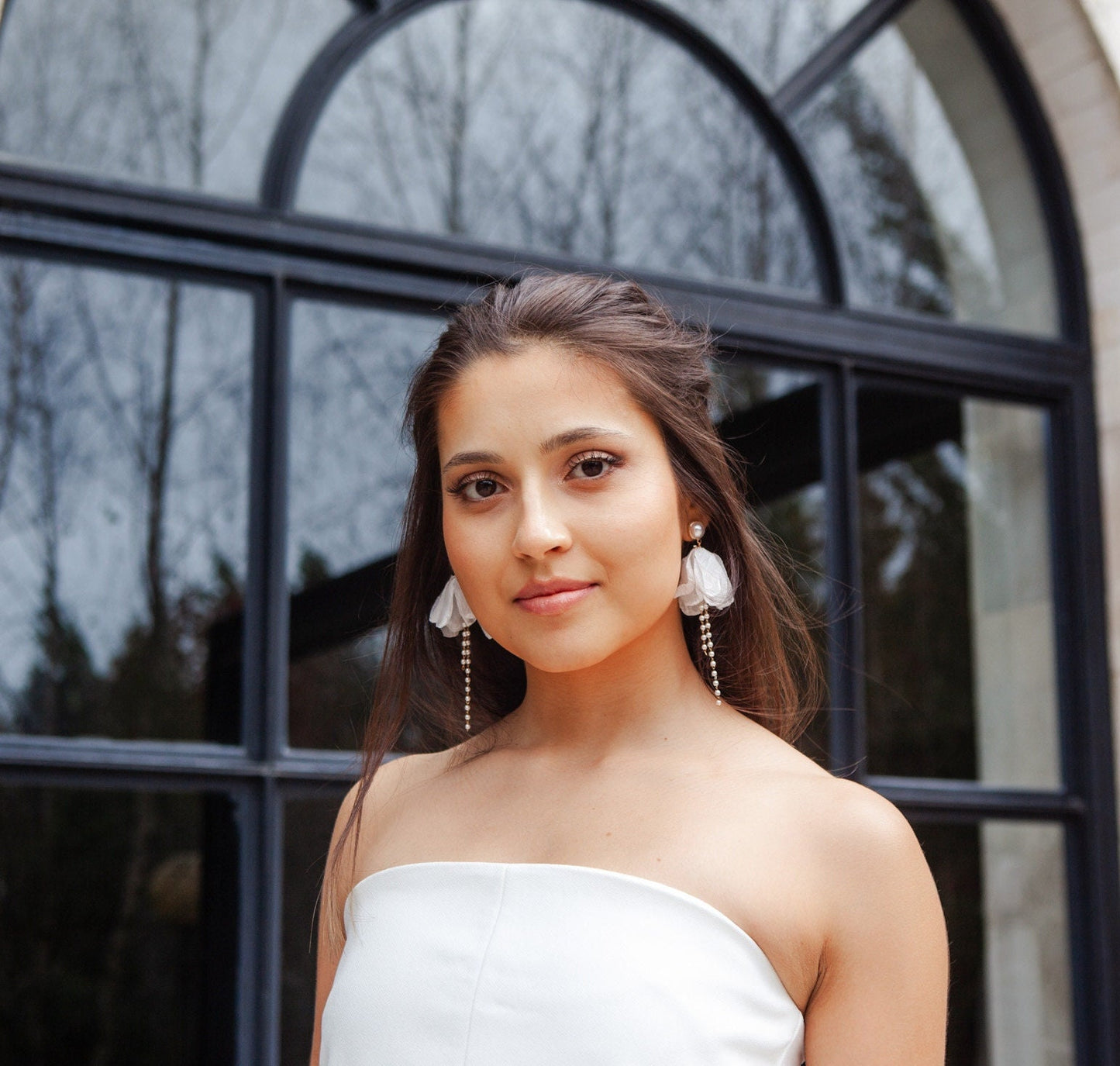 Silk Flower Bridal Statement Earrings; Dangle Earrings; Pearl Earrings; Wedding Earrings; Bride earrings; Gift for Bride; Gift for Her