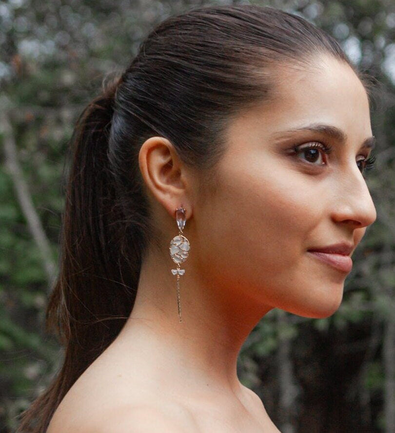 Bridal Statement Dangle Earrings; Crystal Earrings; Gold Earrings; Party Earrings; Gift for her; Wedding Earrings; Gift for Bride