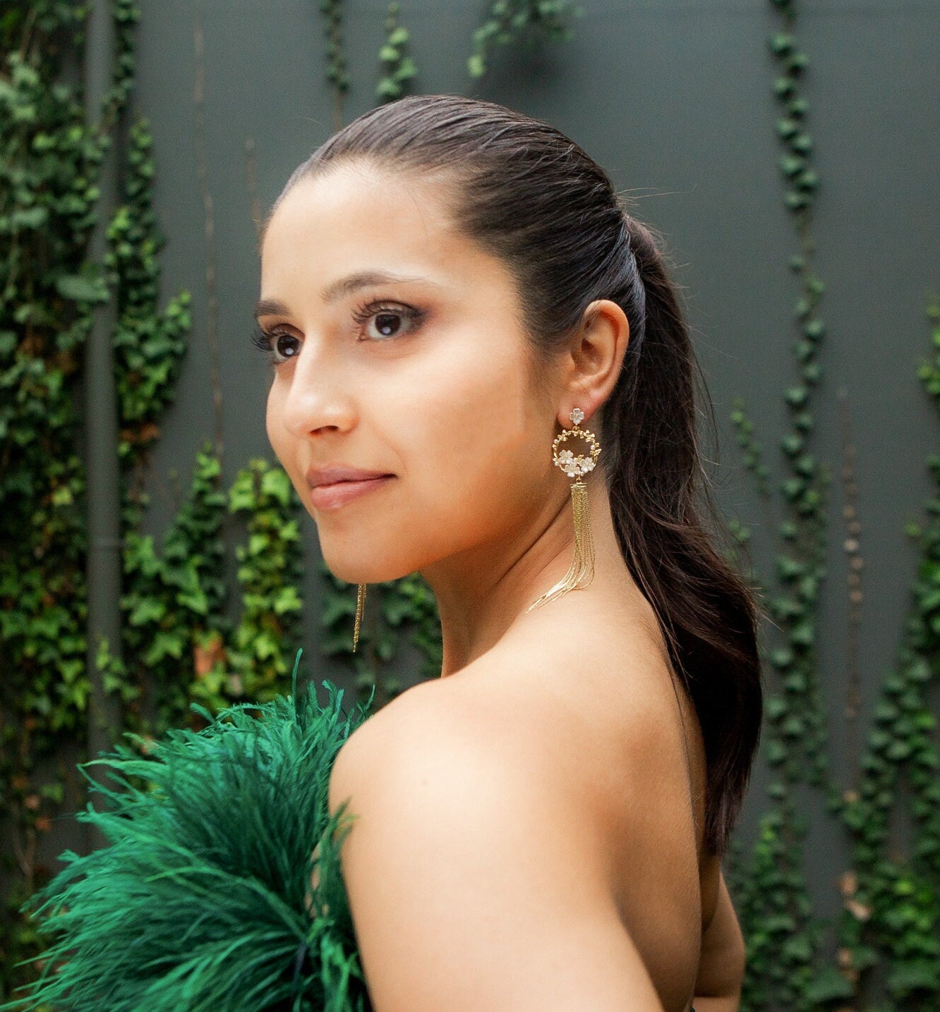 Gold floral Statement Earrings; Chandelier earrings; Dangle Earrings; Long Earrings; Chain Earrings; Party earrings; Wedding earrings