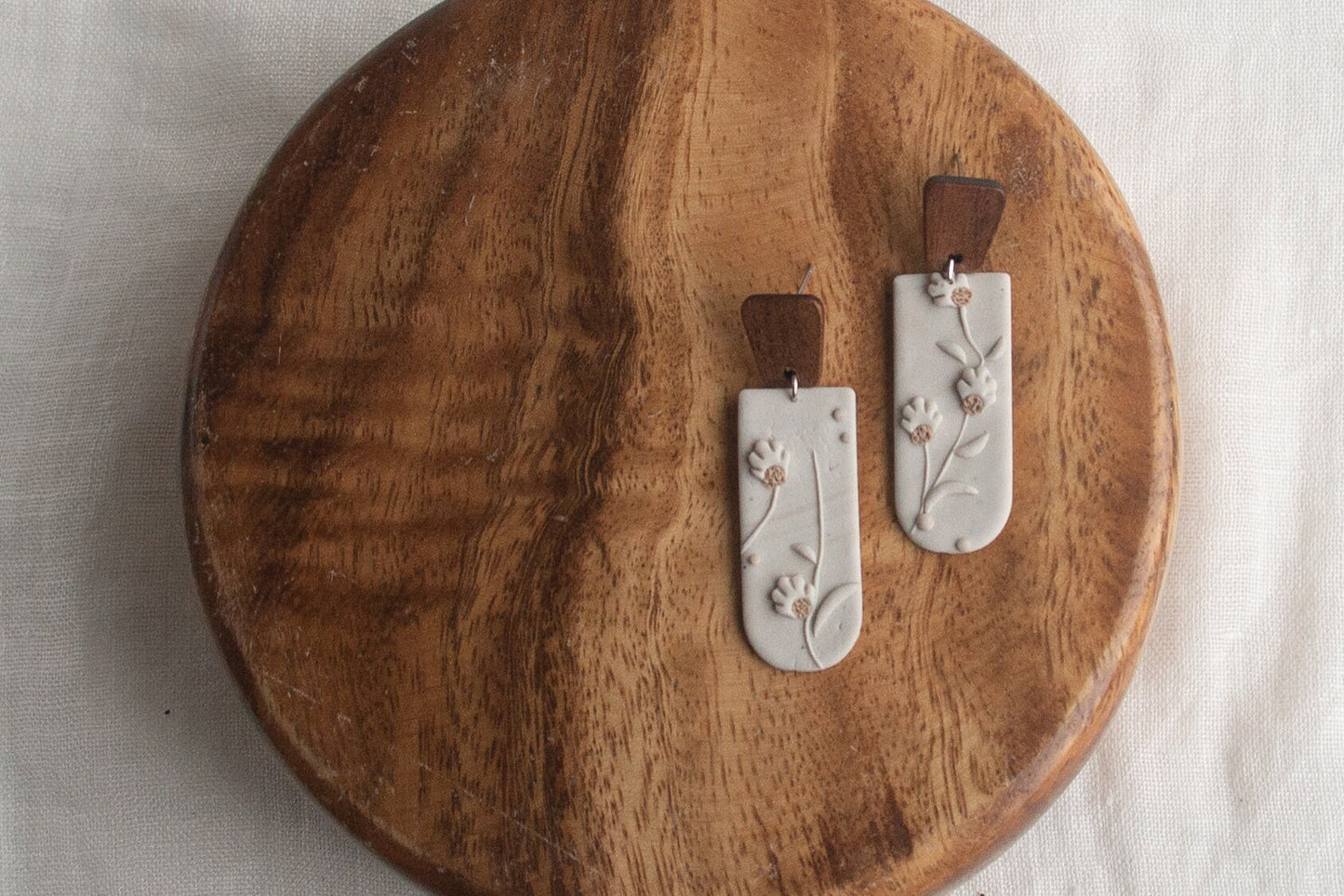 Wooden and Clay handmade Dangle Earrings; Casual Earrings; Party Earrings; Clay earrings; Gift for Her