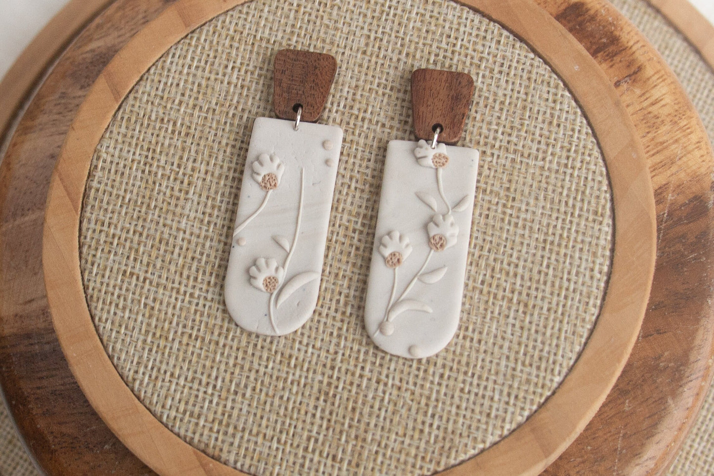 Wooden and Clay handmade Dangle Earrings; Casual Earrings; Party Earrings; Clay earrings; Gift for Her