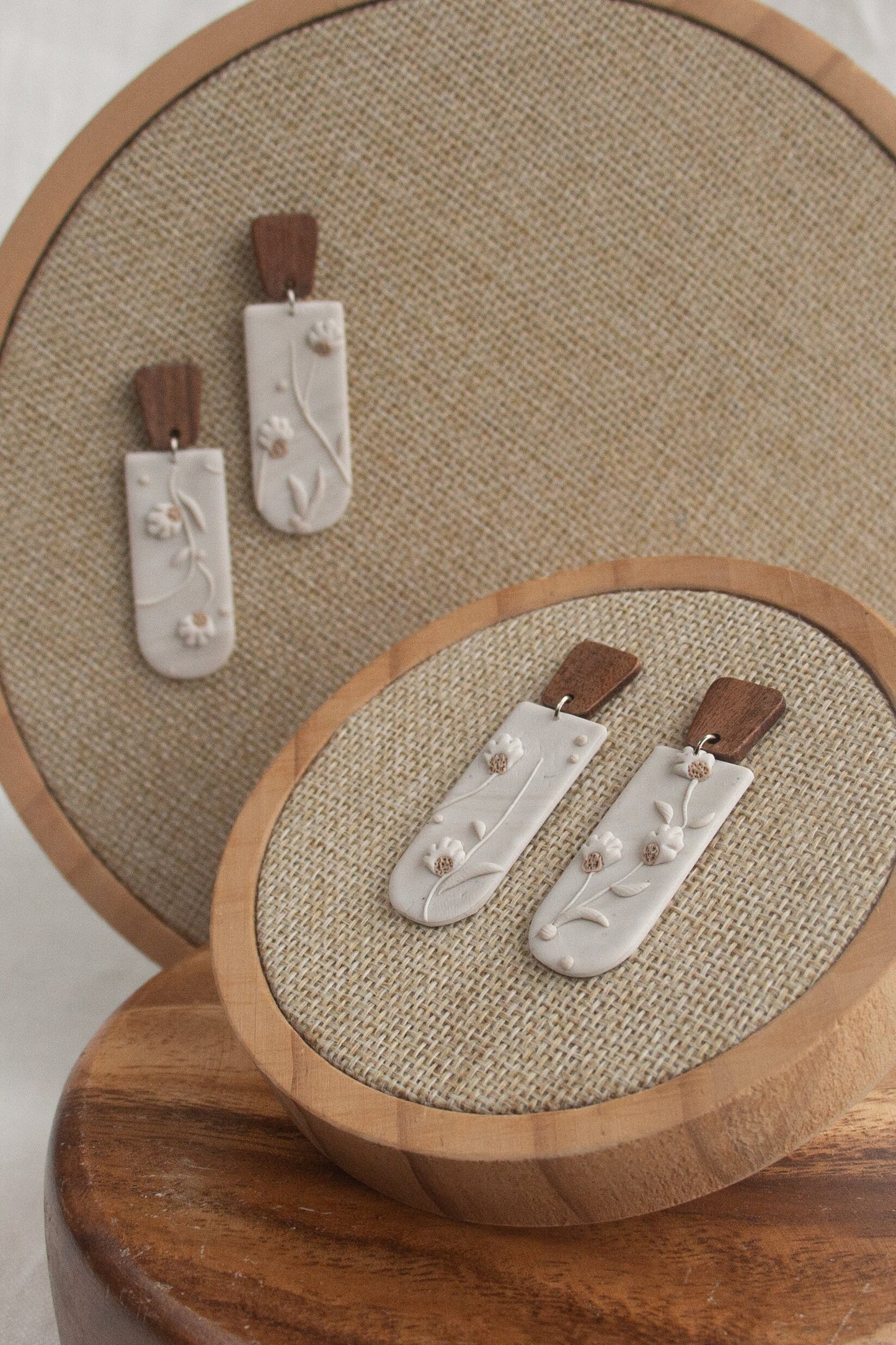 Wooden and Clay handmade Dangle Earrings; Casual Earrings; Party Earrings; Clay earrings; Gift for Her