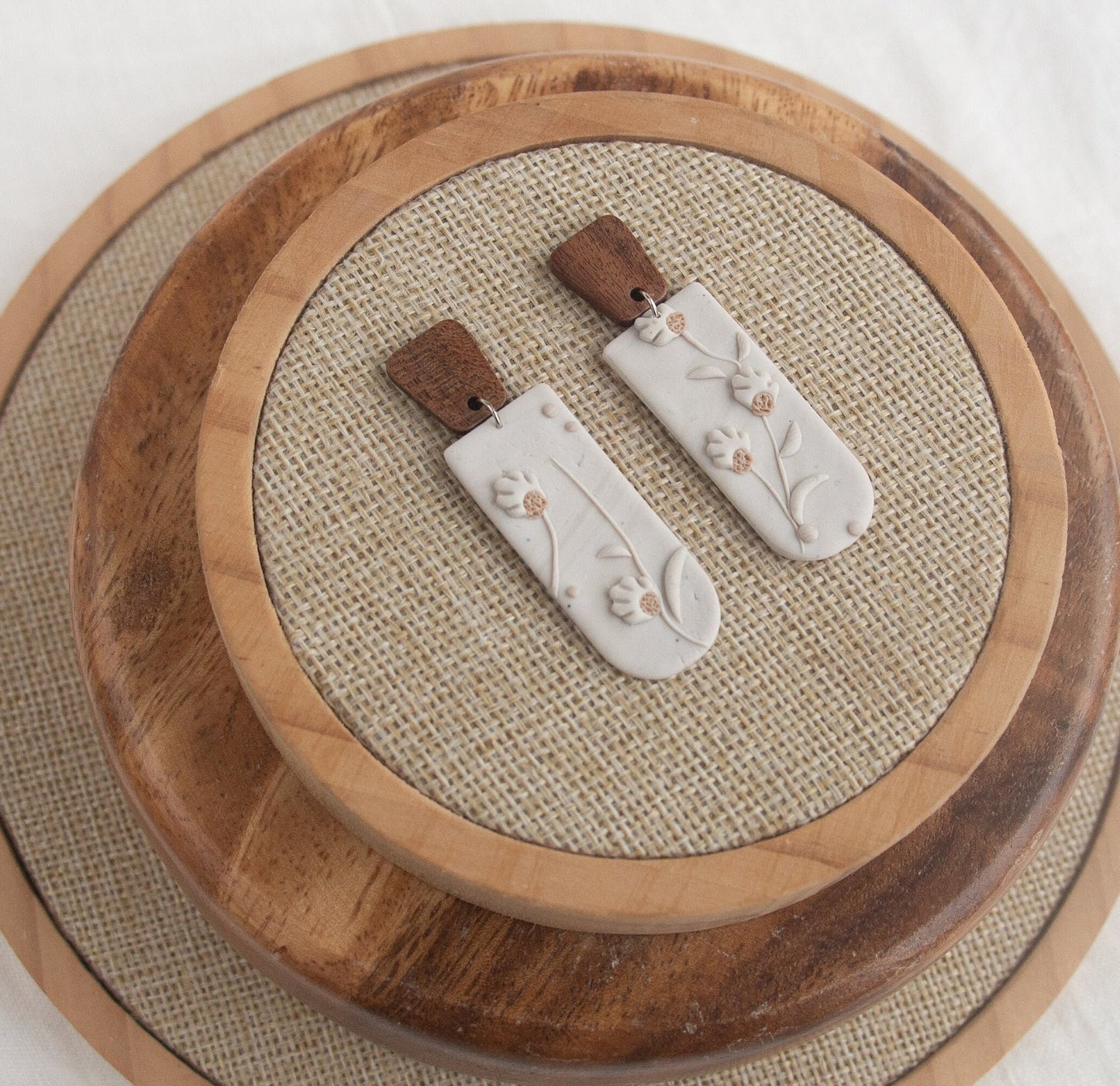 Wooden and Clay handmade Dangle Earrings; Casual Earrings; Party Earrings; Clay earrings; Gift for Her