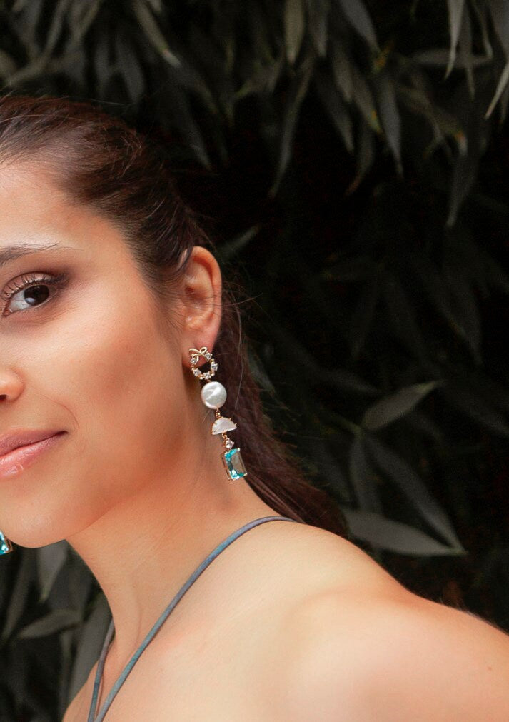 Light Blue Statement Dangle Earrings; Natural Pearl Earrings; Party Earrings; Pastel Earrings;Crystal Earrings;Gift for her;Guest Earrings;