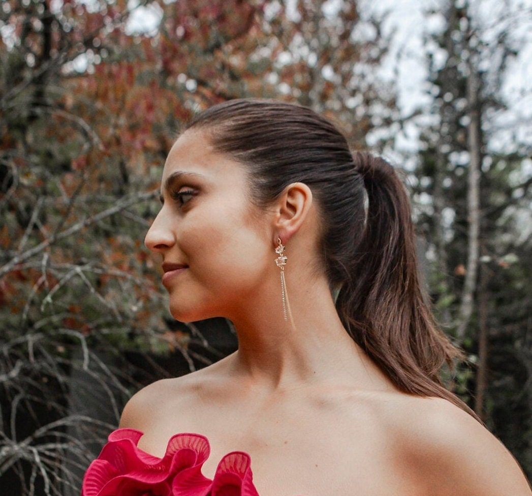 Gold Chain Bridal Statement Earrings; Dangle Earrings; Party Earrings; Crystal Earrings; Wedding jewellery; Gift for Bride; Gift for Her