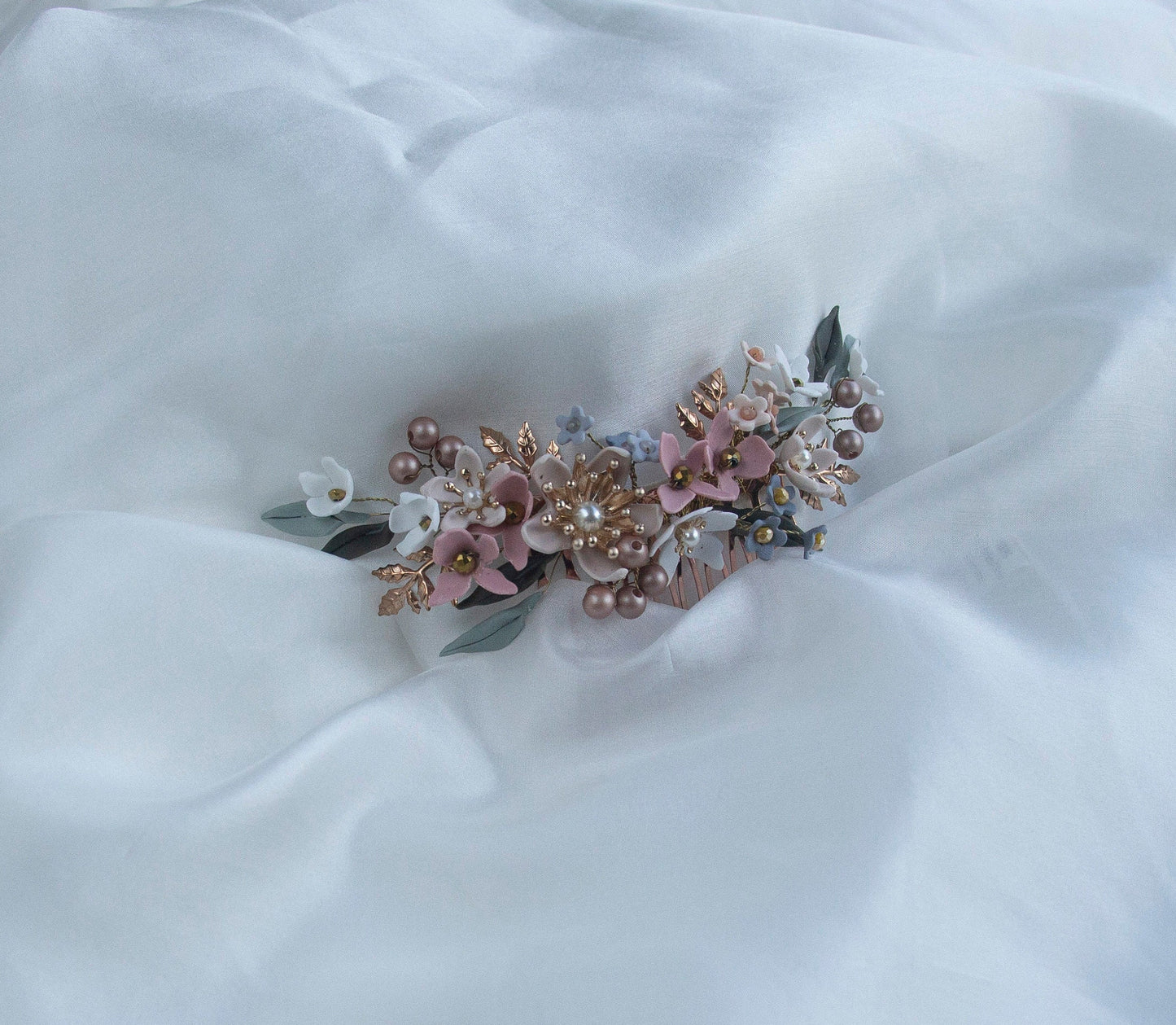 Floral Bridal Haircomb; Handmade Porcelain Flowers; Bridal Headpiece; Wedding Jewellery; Bridal Crown; Bridal Tiara; Gift for Bride