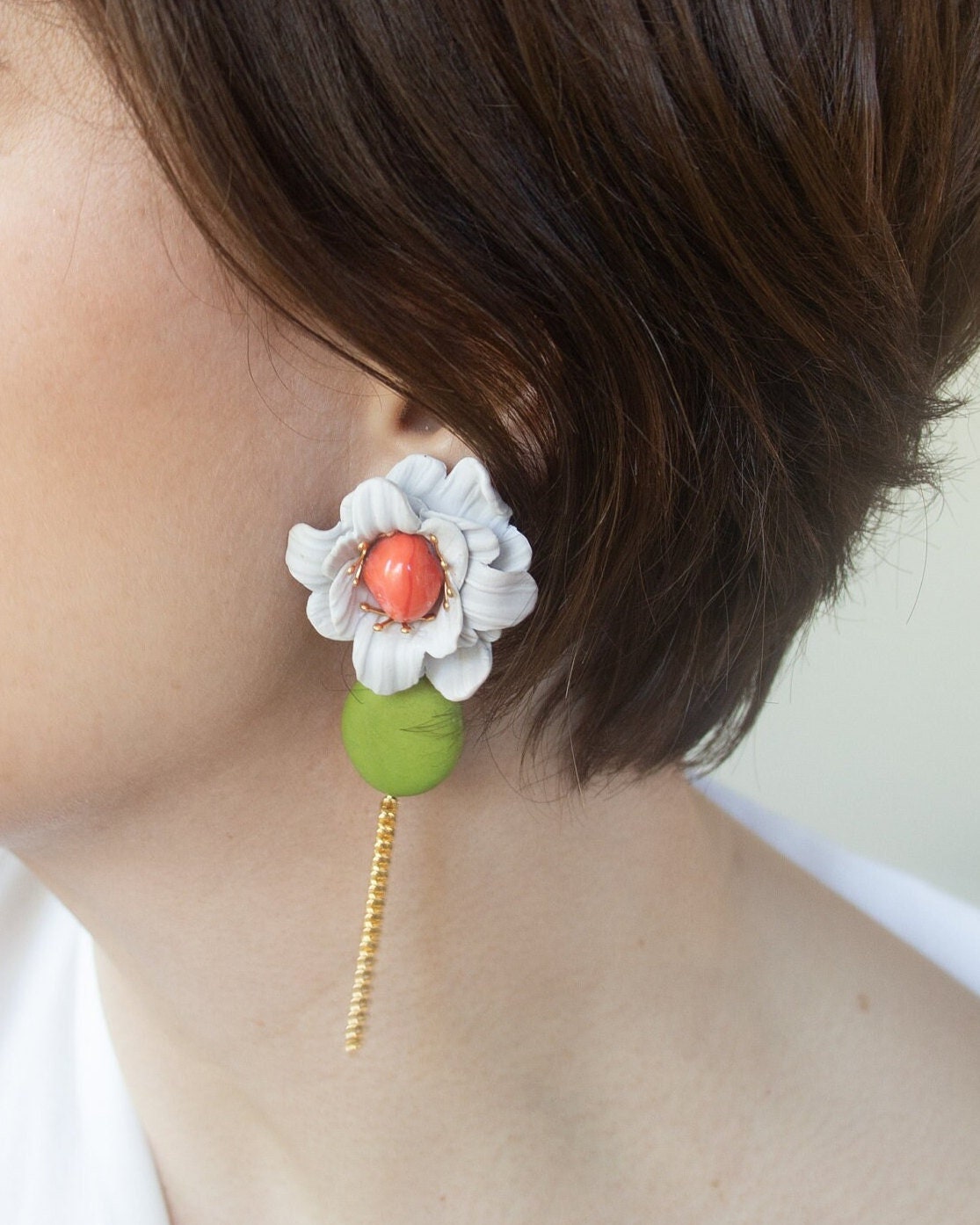 Large Flower Statement Earrings; Clay Earrings; Dangle Earrings; Colored Earrings; Floral earrings; Party Earrings; Gift for Her;