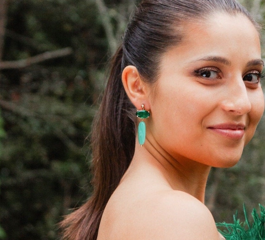 Bright Colors Dangle Earrings; Party Earrings; Wedding Guest Earrings; Gold & Green, Yellow, Pink, Blue, Orange, Red Earrings;Gift for her;