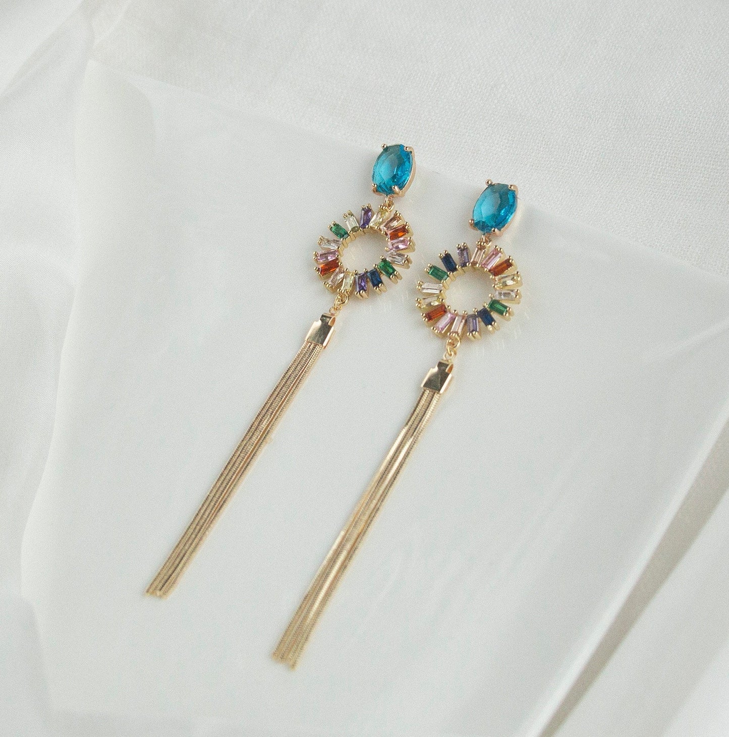Multi-colour Statement Dangle Earrings; Crystal Earrings; Wedding Earrings; Party Earrings; Coloured Earrings; Chain Earrings; Gift for her