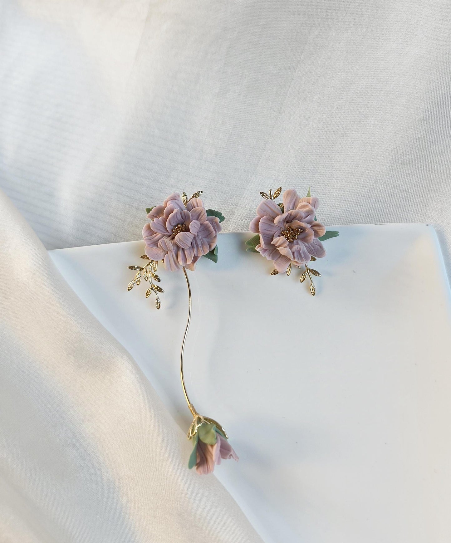 Pink Floral Statement Earrings; Party Earrings; Gold and Pink Earrings; Porcelain Earrings; Original Earrings; Gift for her; Long Earrings;