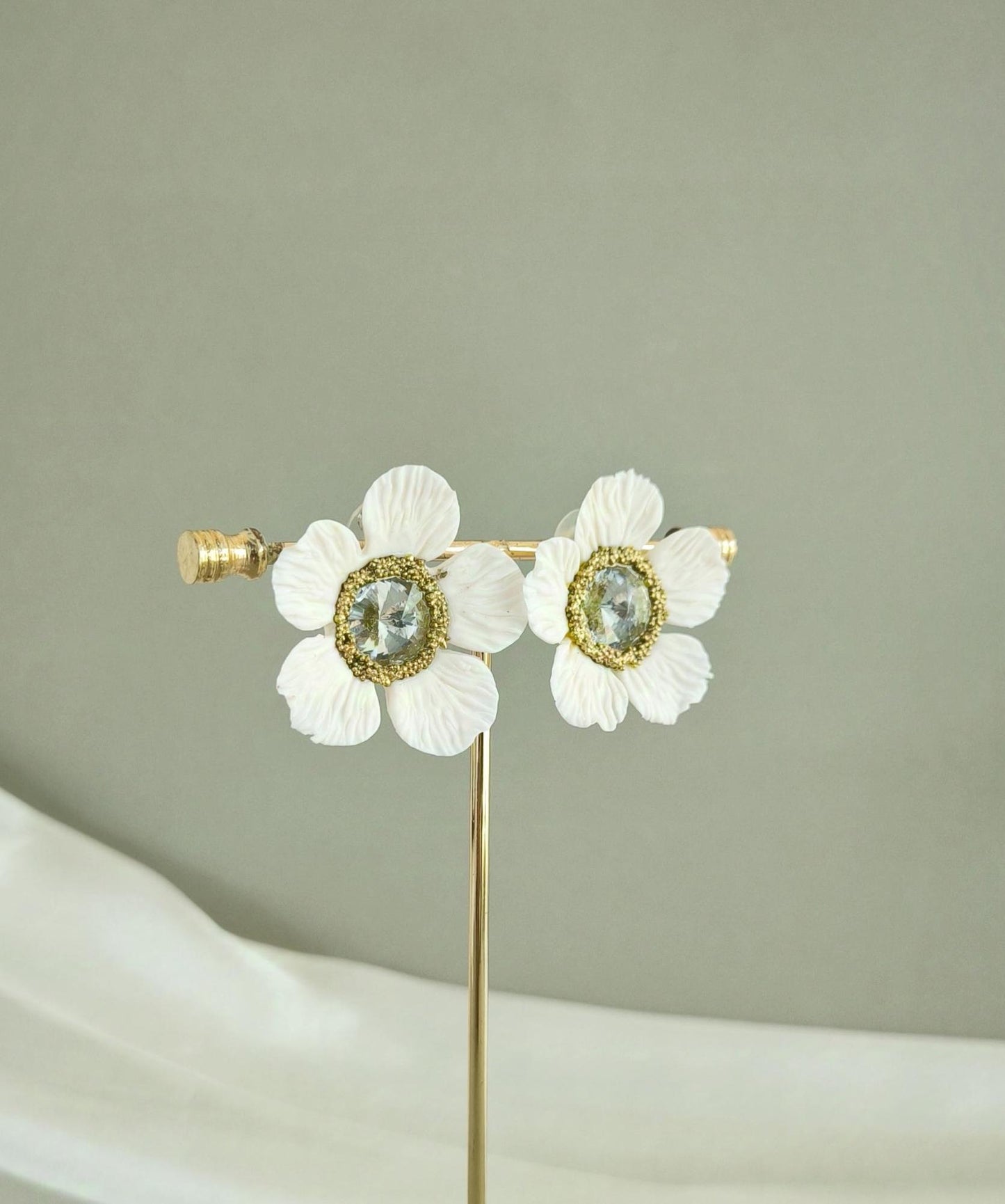 XL Floral Earrings; White Flower Earrings; Party & Evening Jewellery; ; Handmade Porcelain Earrings; Gift for Her; Wedding Season; Xmas gift