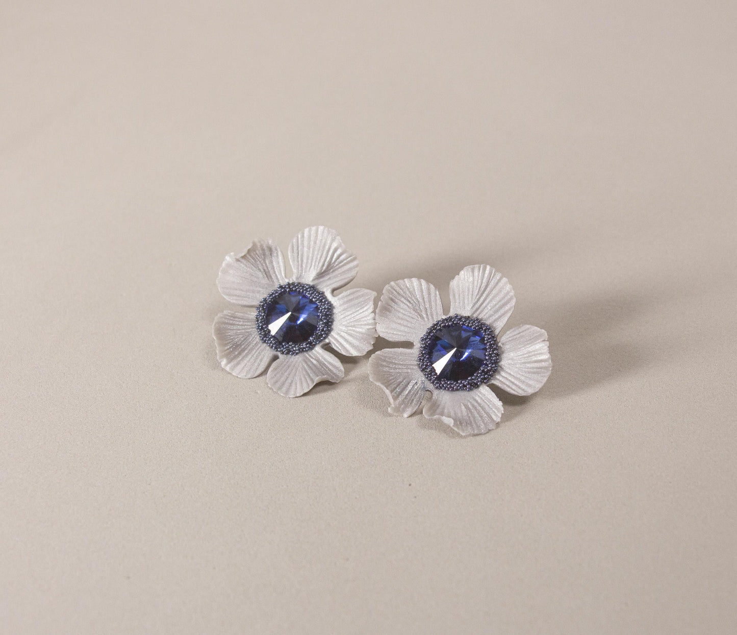 Grey & Blue XL Earrings; Floral Earrings; Party / Evening Jewellery; Handmade Porcelain Earrings; Gift for Her; Wedding Season; Xmas gift