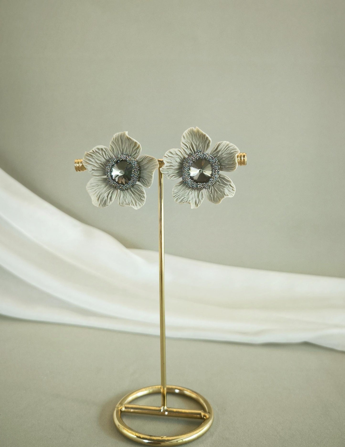 Toupe & Silver XL Earrings; Floral Earrings; Party / Evening Jewellery; Handmade Porcelain Earrings; Gift for Her; Wedding Season; Xmas gift