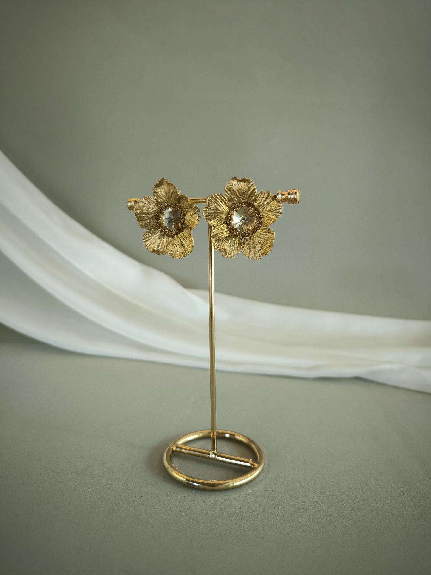 XL Earrings; Golden Flower Earrings; Party/Evening Jewellery; Handmade Porcelain Earrings; Gift for Her; Wedding Season; Xmas gift