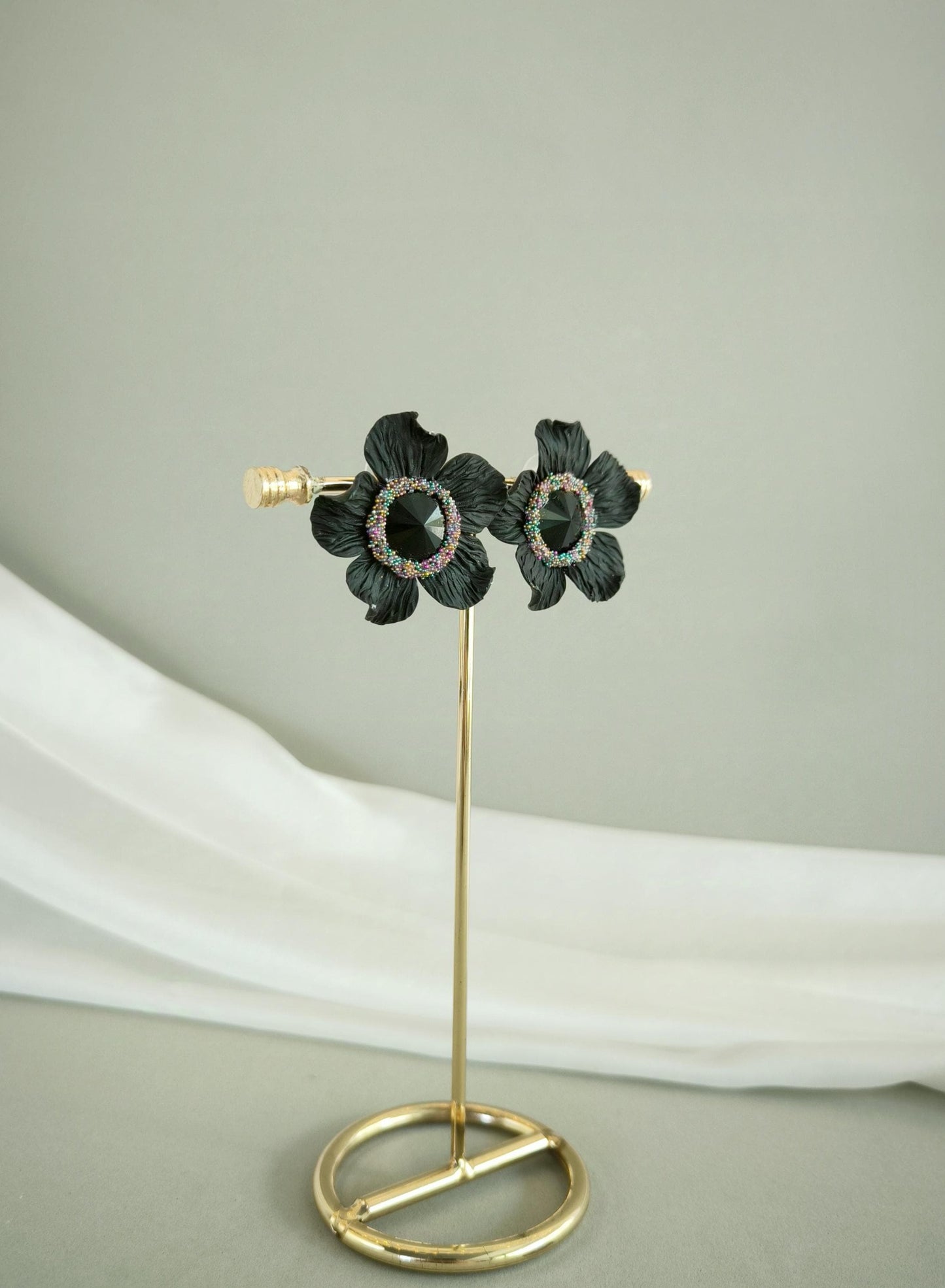 Black Fower XL Earrings; Floral Earrings; Party / Evening Jewellery; Handmade Porcelain Earrings; Gift for Her; Wedding Season; Xmas gift