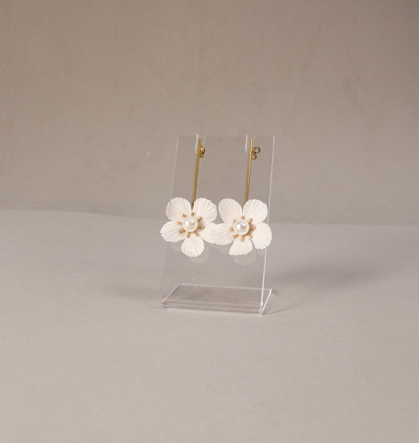 Modern Floral Earrings; White Flower Earrings; Party, Evening, Bridal Jewellery; Porcelain & Pearl Earrings; Gift for Her; Wedding Season;