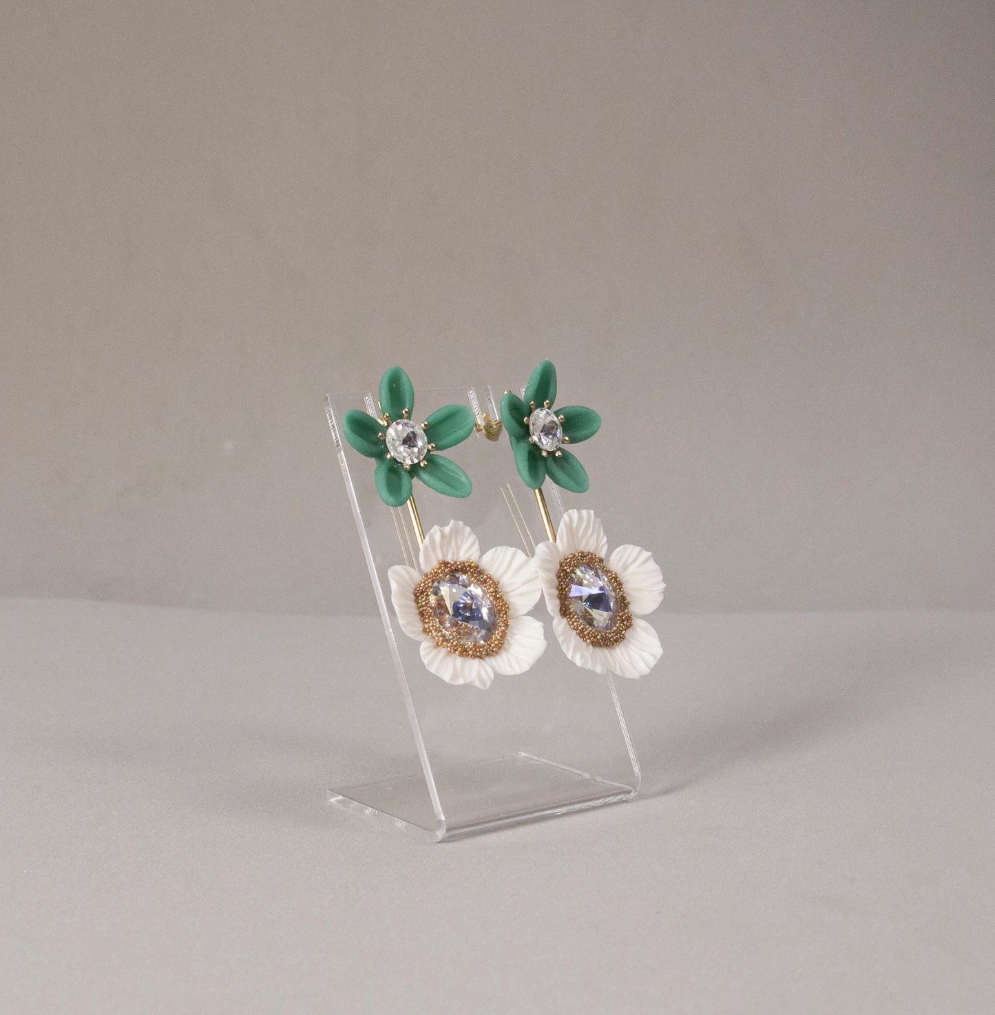 XL Floral Earrings; Green/White Flower Earrings; Party & Evening Jewellery; Porcelain Earrings; Gift for Her; Wedding Season; Xmas Gift