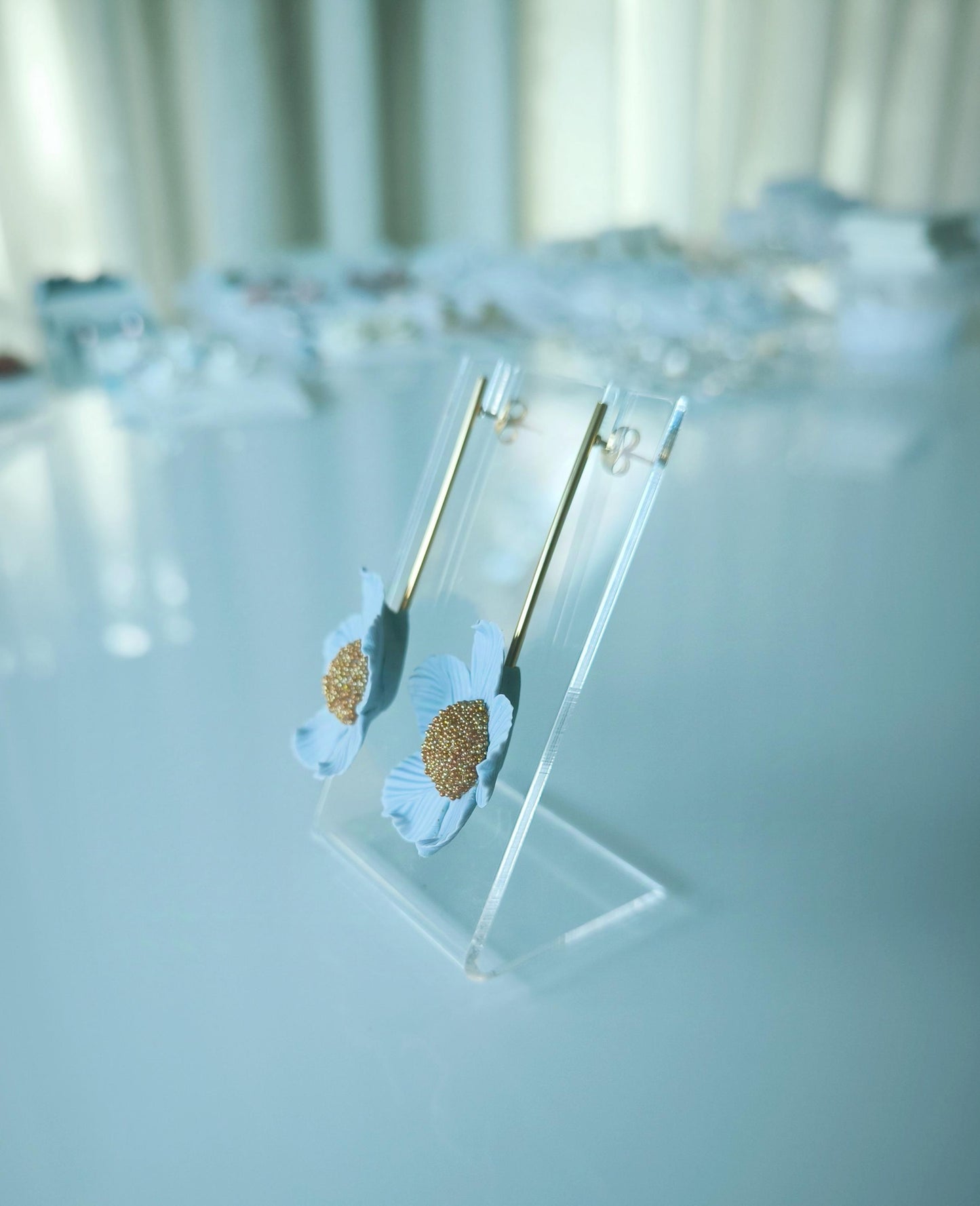 Elegant Floral Earrings; Blue Flower Earrings; Party, Evening, Wedding Jewellery; Porcelain & Gold Earrings; Gift for Her; Wedding Season;