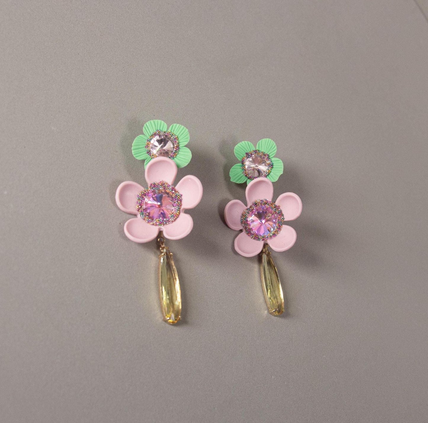 Colorful Floral Earrings; Pink/Green Flower Earrings; Party & Evening Jewellery; Porcelain Earrings; Gift for Her; Wedding Season; Xmas Gift