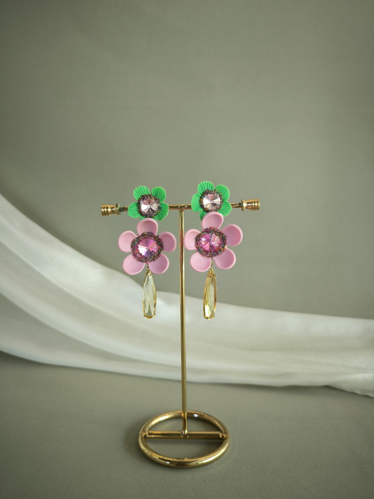 Colorful Floral Earrings; Pink/Green Flower Earrings; Party & Evening Jewellery; Porcelain Earrings; Gift for Her; Wedding Season; Xmas Gift