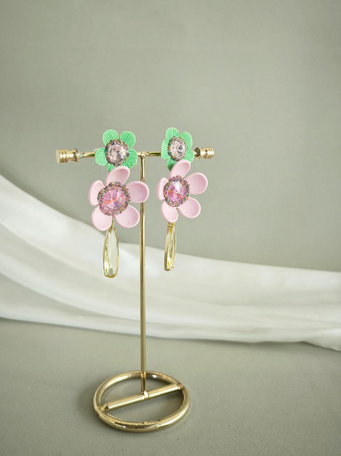 Colorful Floral Earrings; Pink/Green Flower Earrings; Party & Evening Jewellery; Porcelain Earrings; Gift for Her; Wedding Season; Xmas Gift