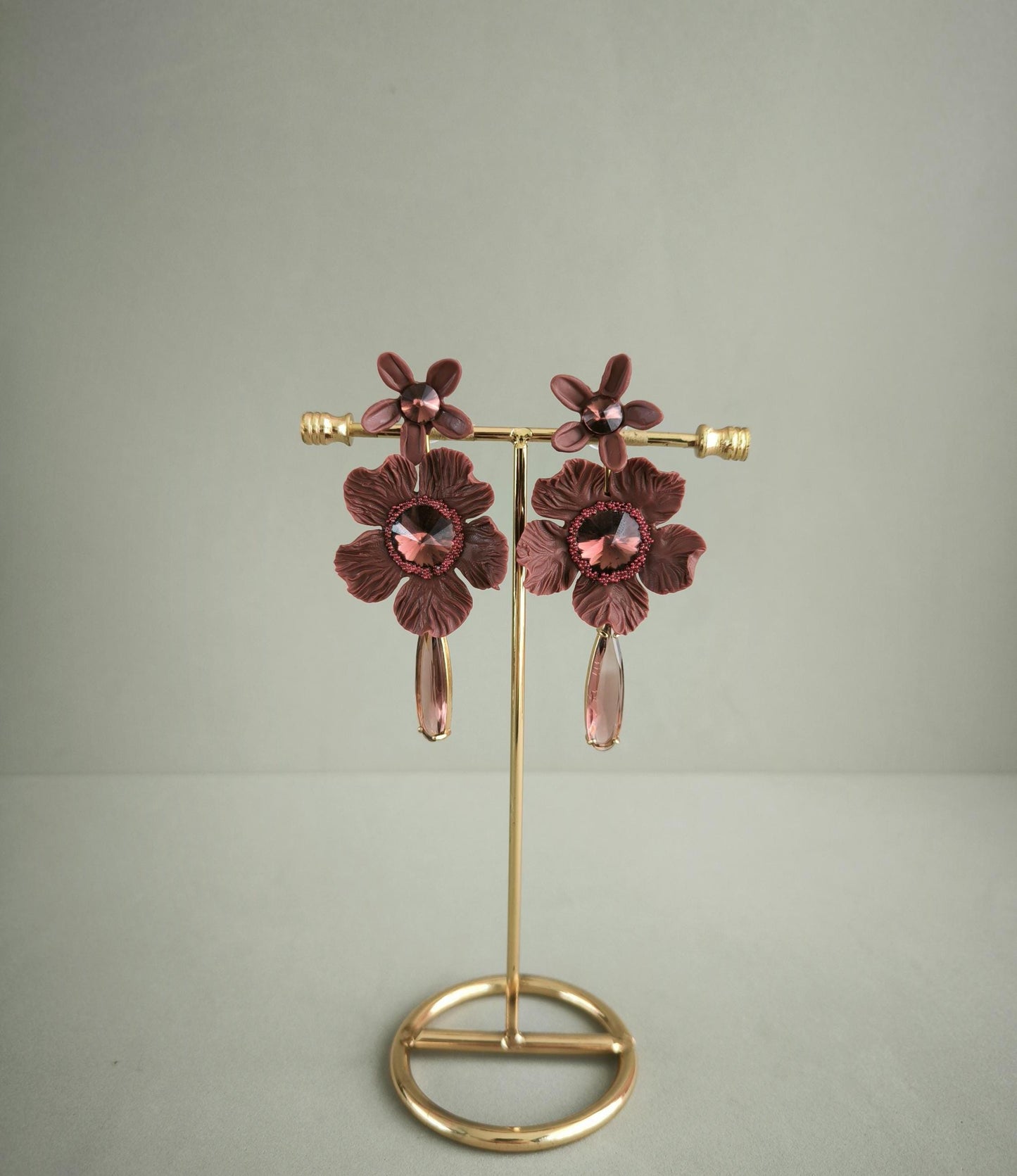 LUXURY XL Floral Earrings; Burgundy Flowers Earrings; Party & Evening Jewellery; Porcelain Earrings; Gift for Her; Wedding Season; Xmas Gift