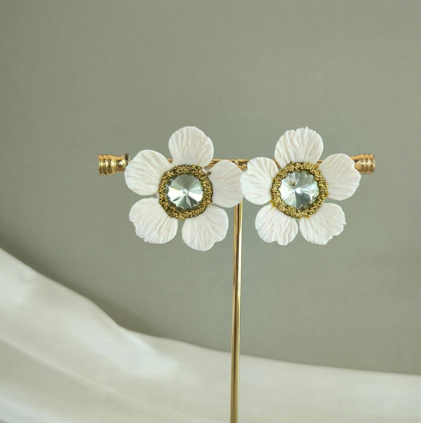 XL Floral Earrings; White Flower Earrings; Party & Evening Jewellery; ; Handmade Porcelain Earrings; Gift for Her; Wedding Season; Xmas gift
