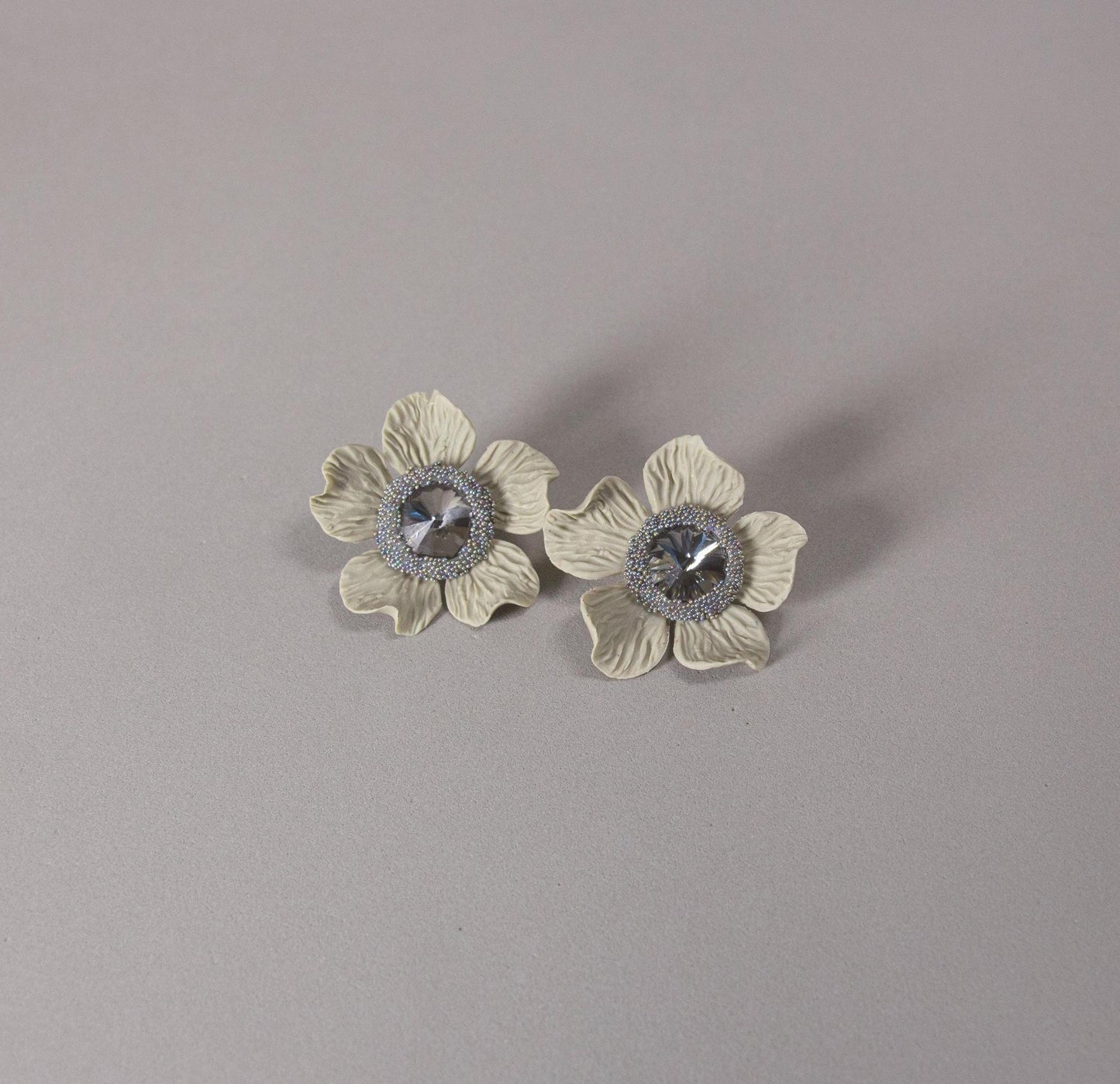 Toupe & Silver XL Earrings; Floral Earrings; Party / Evening Jewellery; Handmade Porcelain Earrings; Gift for Her; Wedding Season; Xmas gift