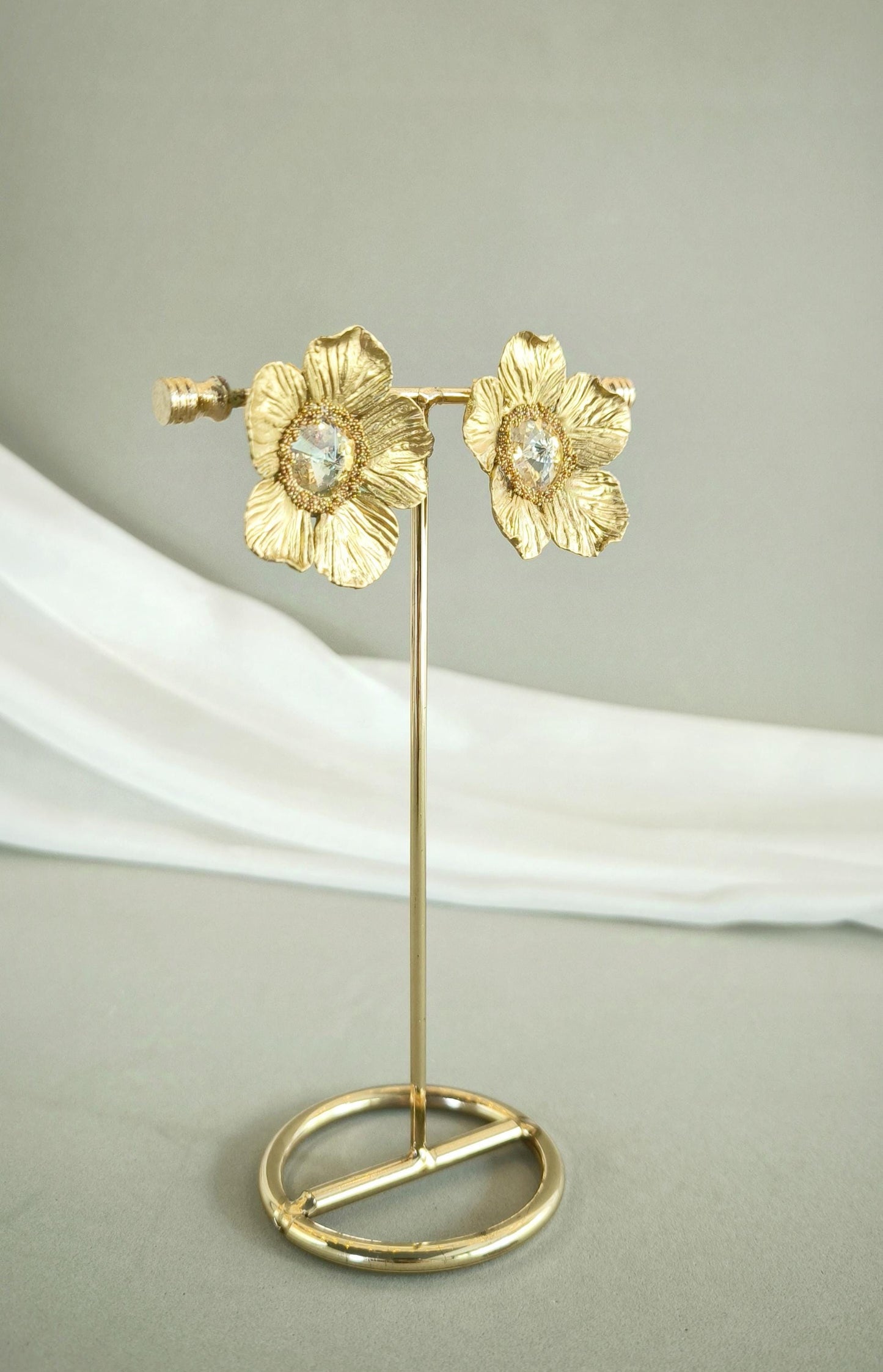 XL Earrings; Golden Flower Earrings; Party/Evening Jewellery; Handmade Porcelain Earrings; Gift for Her; Wedding Season; Xmas gift