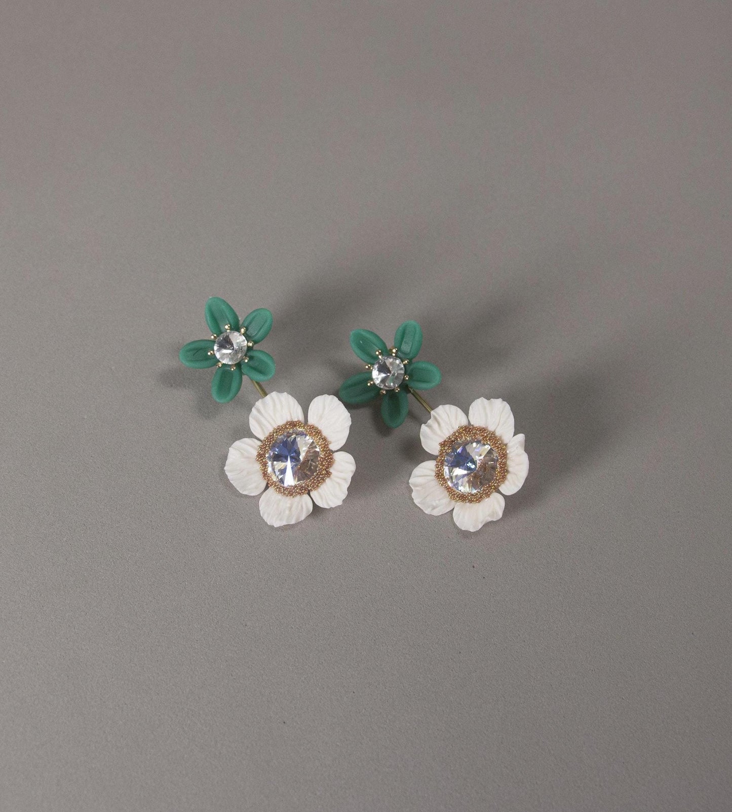 XL Floral Earrings; Green/White Flower Earrings; Party & Evening Jewellery; Porcelain Earrings; Gift for Her; Wedding Season; Xmas Gift
