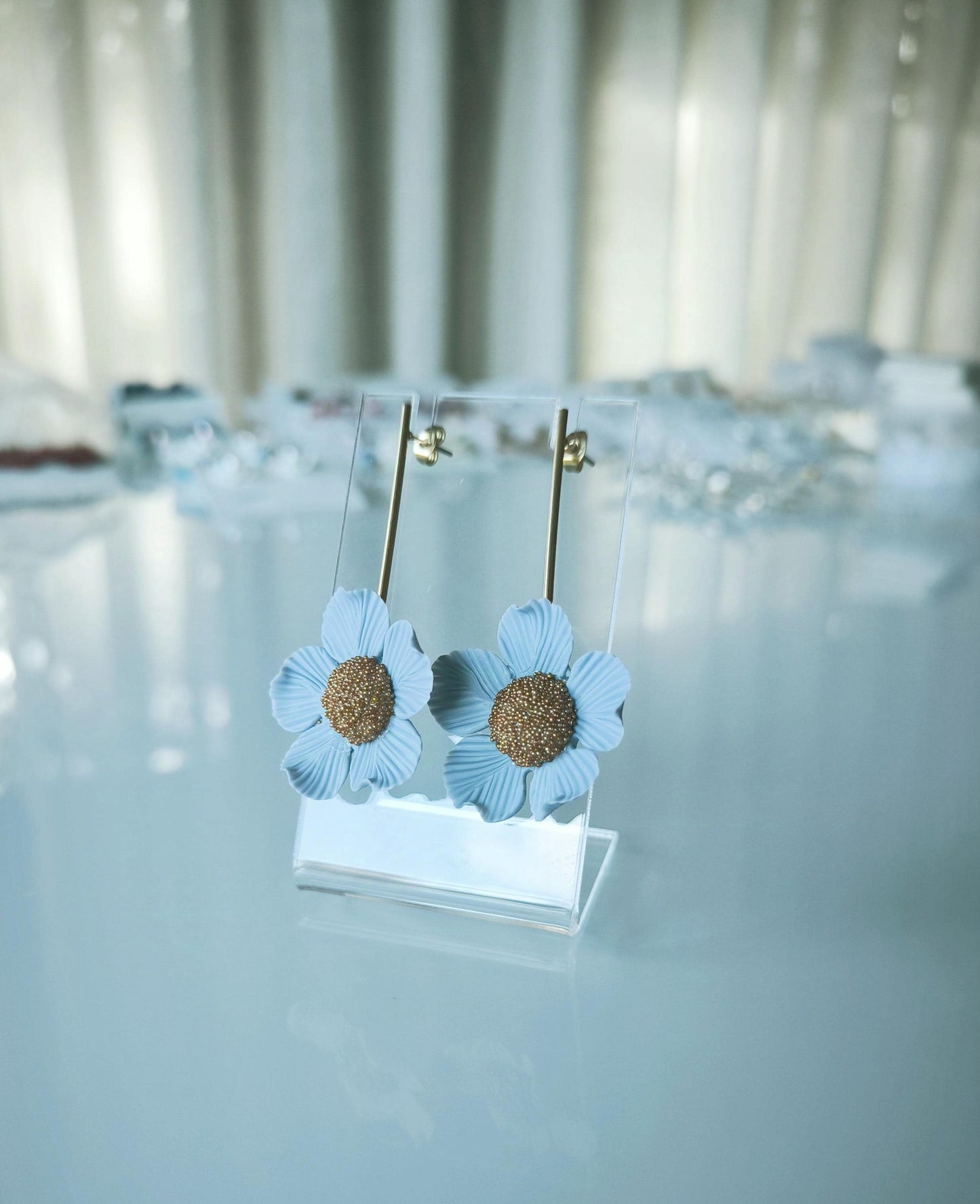 Elegant Floral Earrings; Blue Flower Earrings; Party, Evening, Wedding Jewellery; Porcelain & Gold Earrings; Gift for Her; Wedding Season;