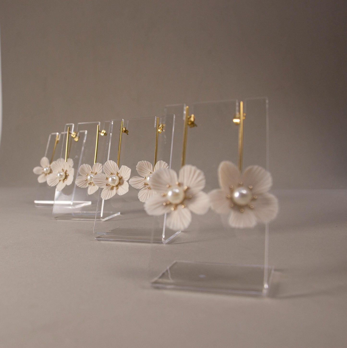 Modern Floral Earrings; White Flower Earrings; Party, Evening, Bridal Jewellery; Porcelain & Pearl Earrings; Gift for Her; Wedding Season;