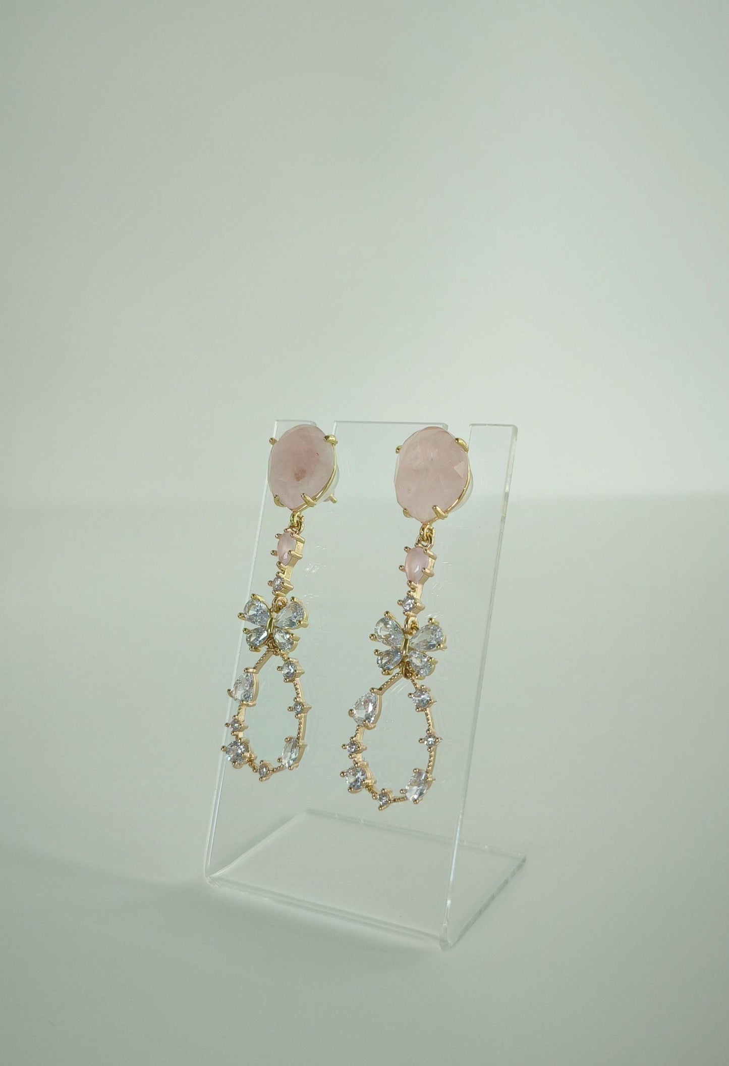 Luxury Pastel Pink Statement Earrings; Long Crystal & Natural Stone Earrings; Party/Evening Earrings; Gift for her; Wedding Guest Earrings