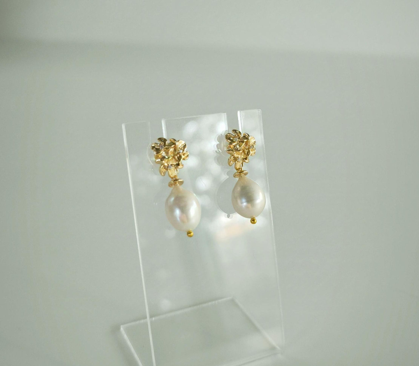 Bridal Gold & Natural Pearl Earrings; Gold Floral Earrings; Wedding Season Jewellery; Bridal Jewellery; Bridal Studs; Gift for Bride;