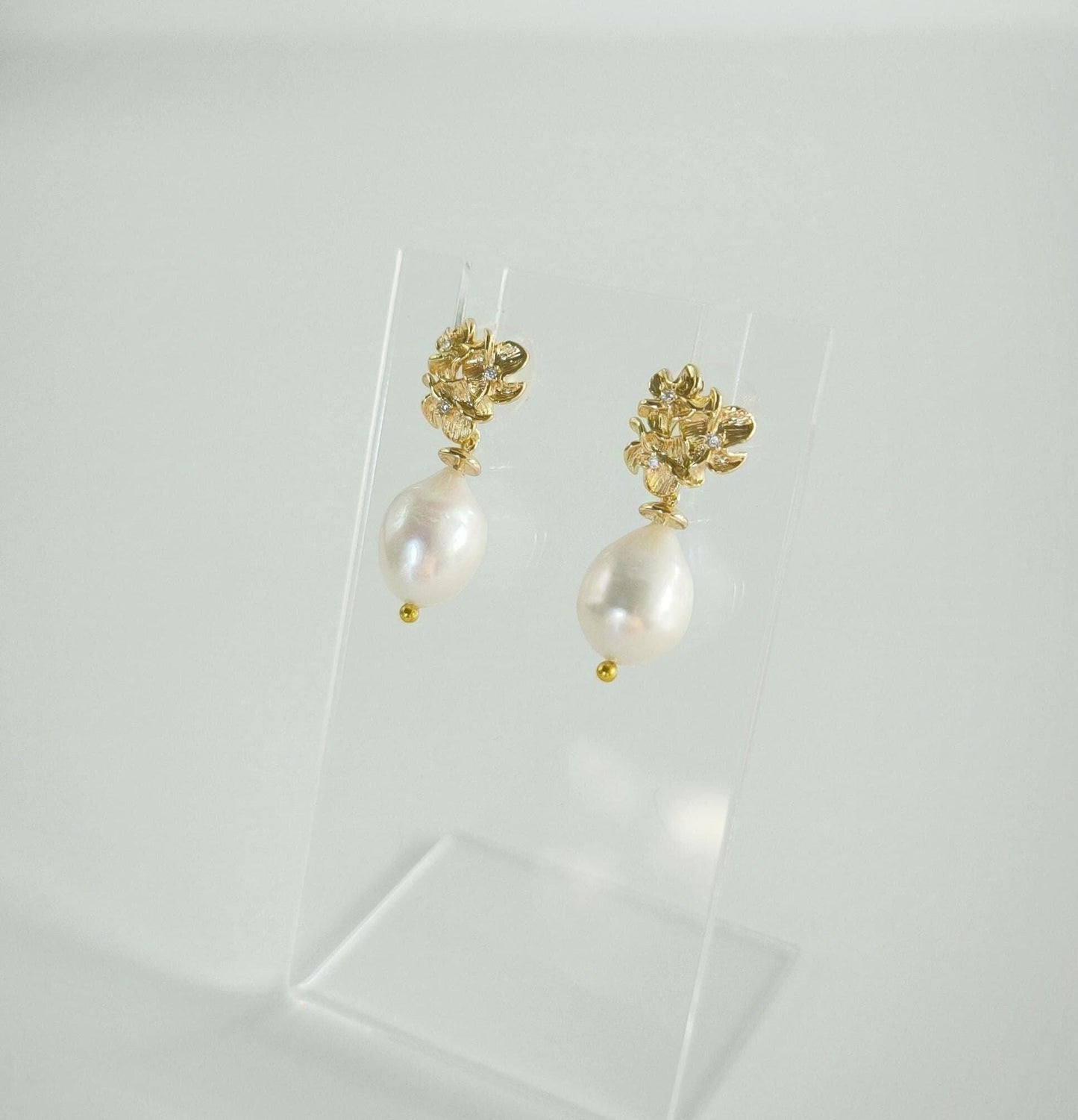 Bridal Gold & Natural Pearl Earrings; Gold Floral Earrings; Wedding Season Jewellery; Bridal Jewellery; Bridal Studs; Gift for Bride;