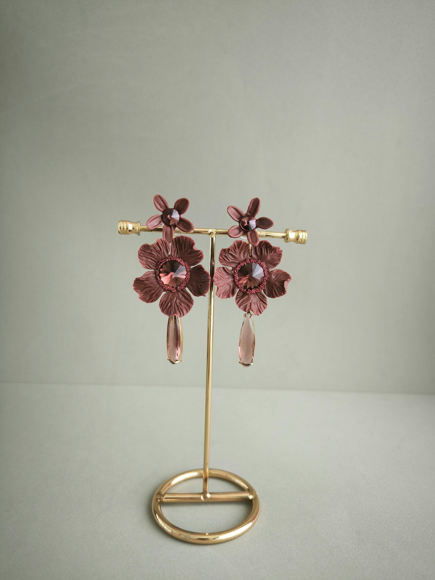 LUXURY XL Floral Earrings; Burgundy Flowers Earrings; Party & Evening Jewellery; Porcelain Earrings; Gift for Her; Wedding Season; Xmas Gift