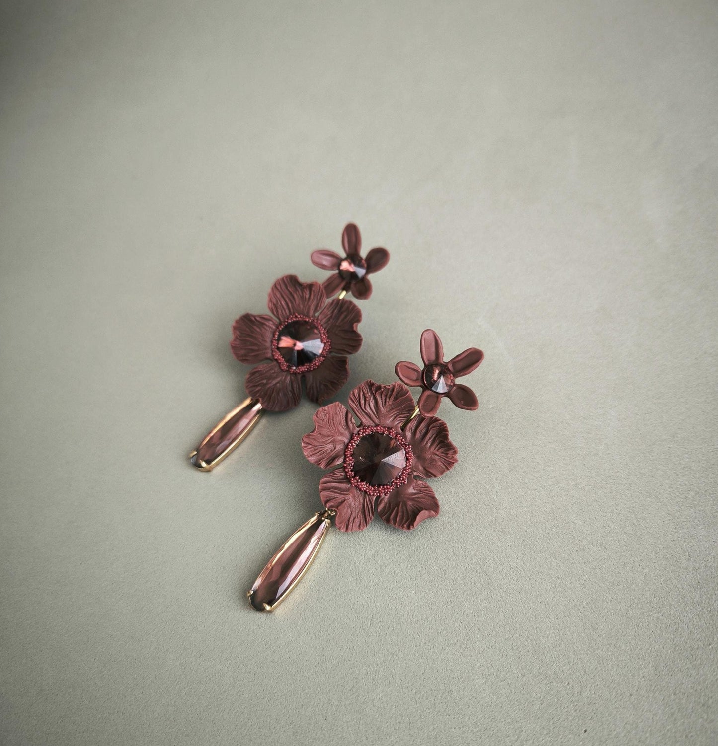 LUXURY XL Floral Earrings; Burgundy Flowers Earrings; Party & Evening Jewellery; Porcelain Earrings; Gift for Her; Wedding Season; Xmas Gift