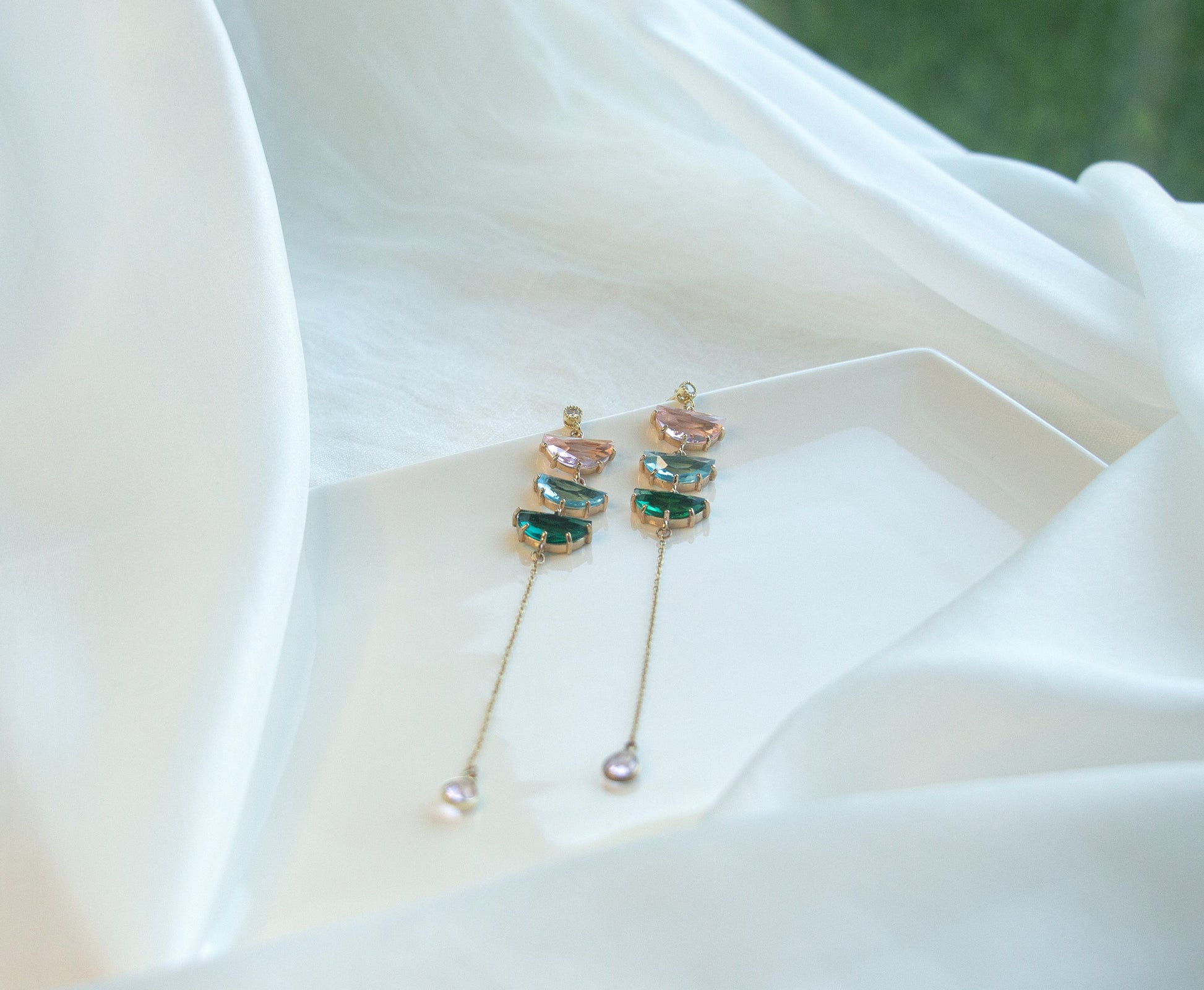 Multi-colour Statement Dangle Earrings; Crystal Earrings; Wedding Earrings; Party Earrings; Coloured Earrings; Chain Earrings; Gift for her