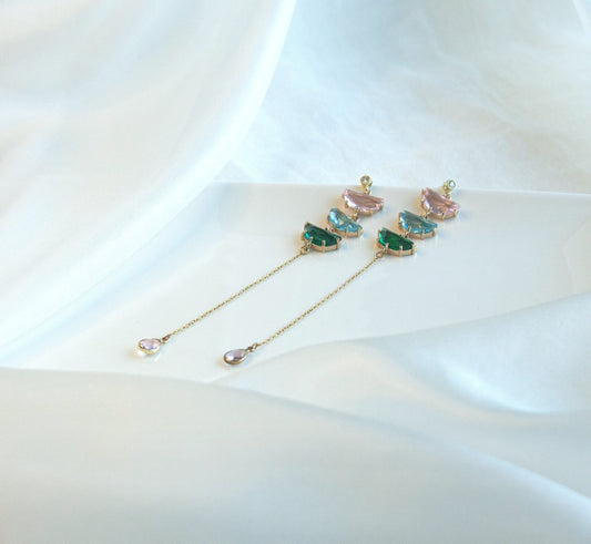 Multi-colour Statement Dangle Earrings; Crystal Earrings; Wedding Earrings; Party Earrings; Coloured Earrings; Chain Earrings; Gift for her