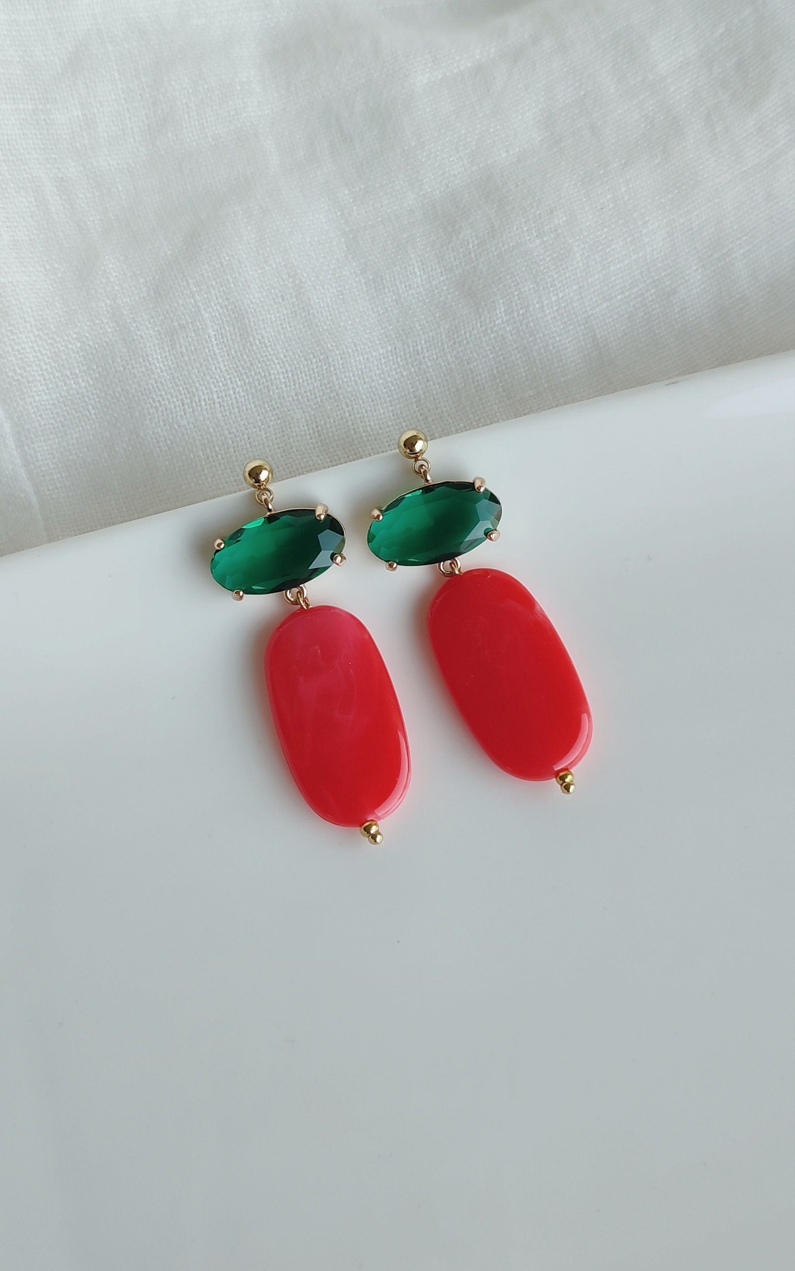 Bright Colors Dangle Earrings; Party Earrings; Wedding Guest Earrings; Gold & Green, Yellow, Pink, Blue, Orange, Red Earrings;Gift for her;