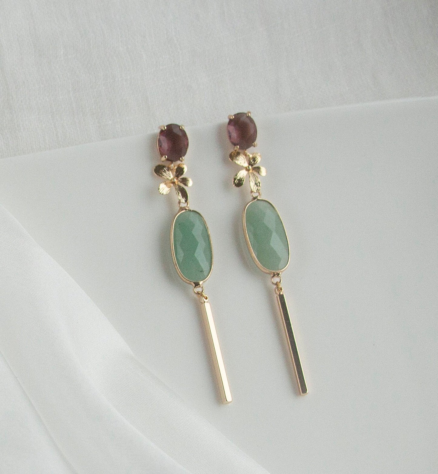 Coloured Statement Dangle Earrings; Gold Earrings; Natural Stone Earrings; Party Earrings; Gift for her; Wedding Guest Earrings;