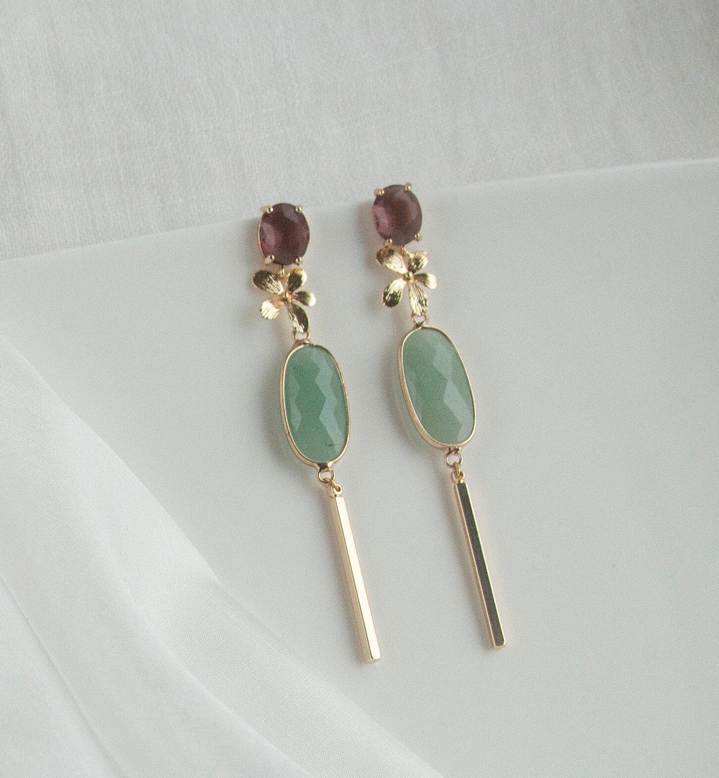 Coloured Statement Dangle Earrings; Gold Earrings; Natural Stone Earrings; Party Earrings; Gift for her; Wedding Guest Earrings;